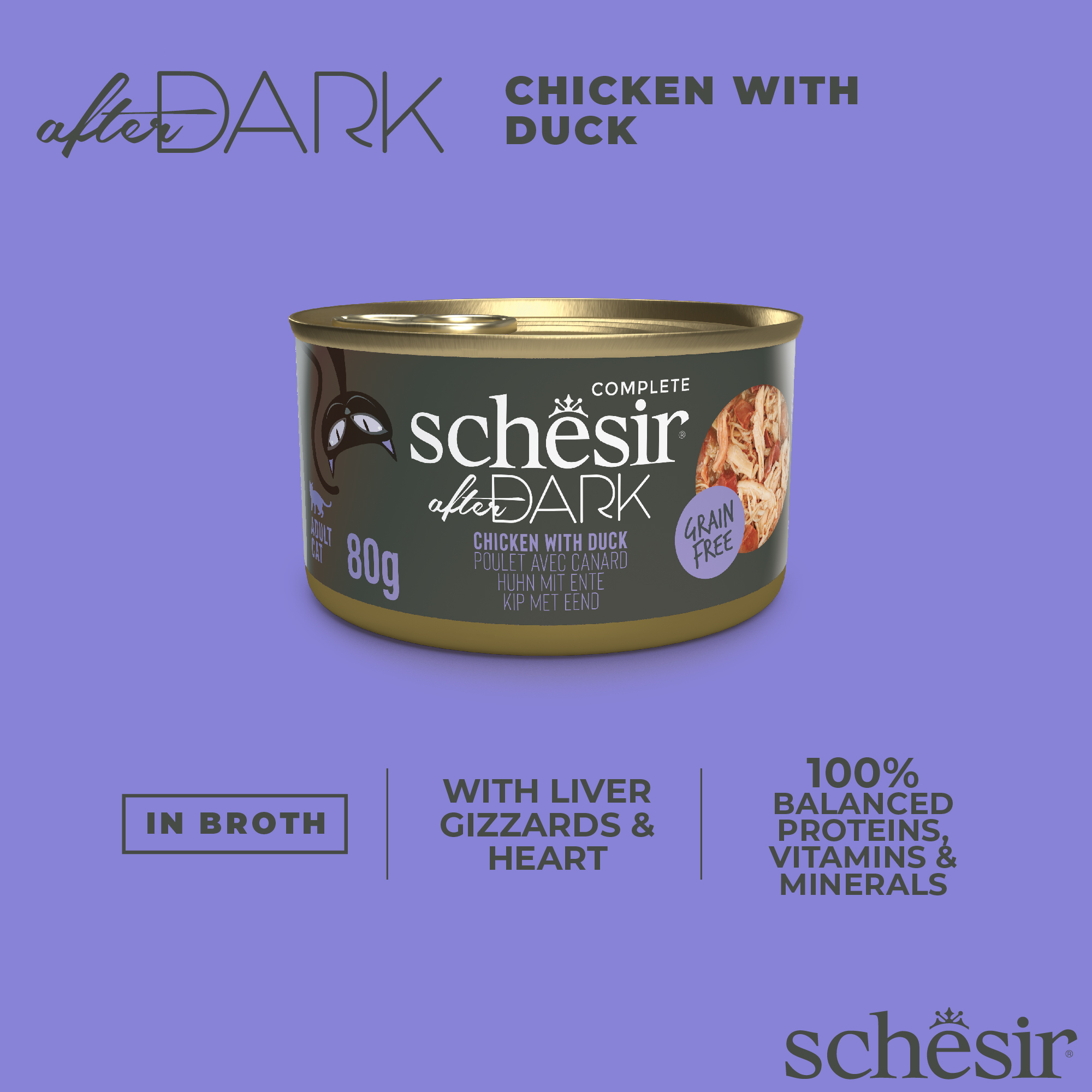 Schesir Cat After Dark Wholefood Canned 80g Chicken with Duck Wet Cat Food image 4