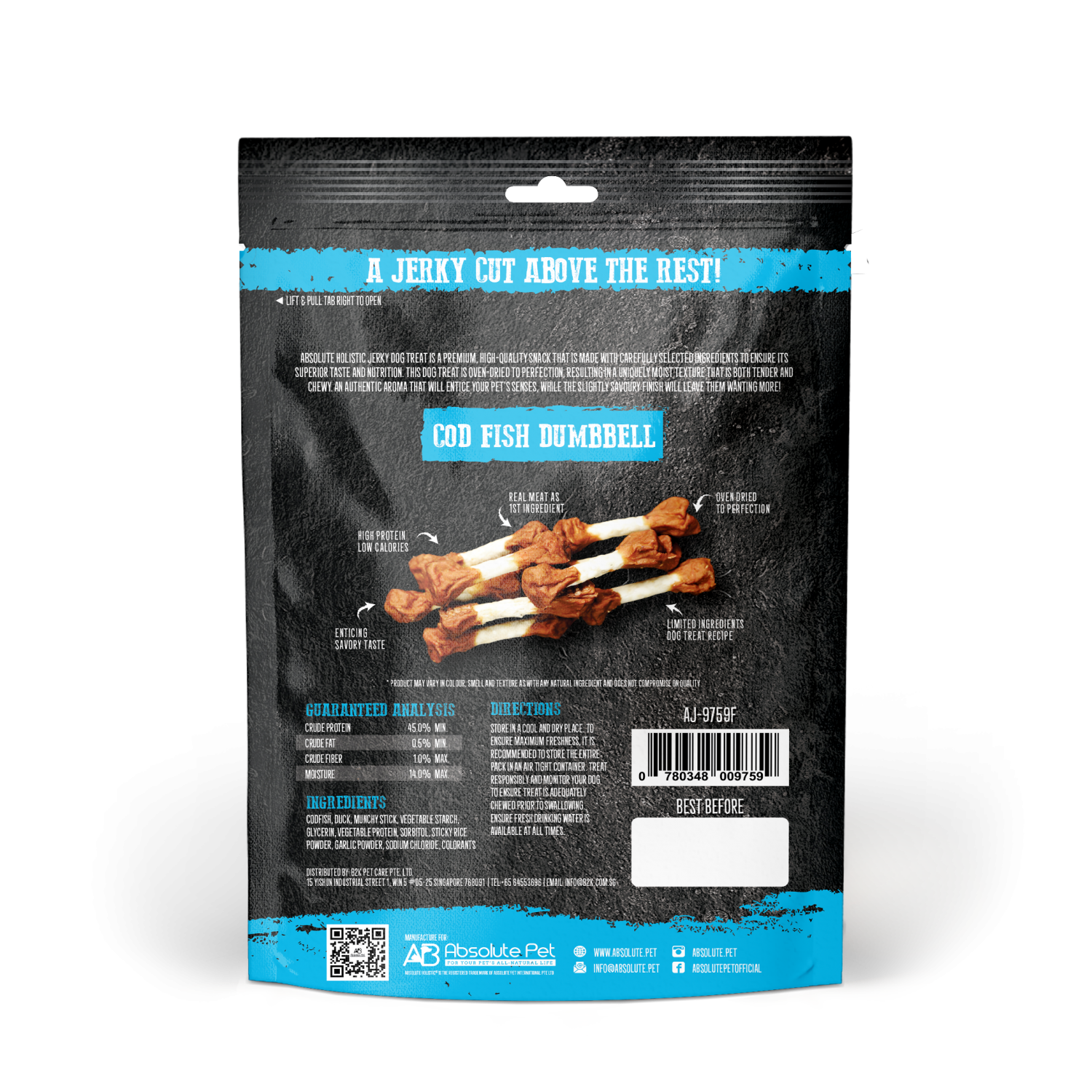 Absolute Holistic Dog 100g Jerky Cod Fish Dumbbell Dog Treat (EXP: 25 Feb 2027) image 3