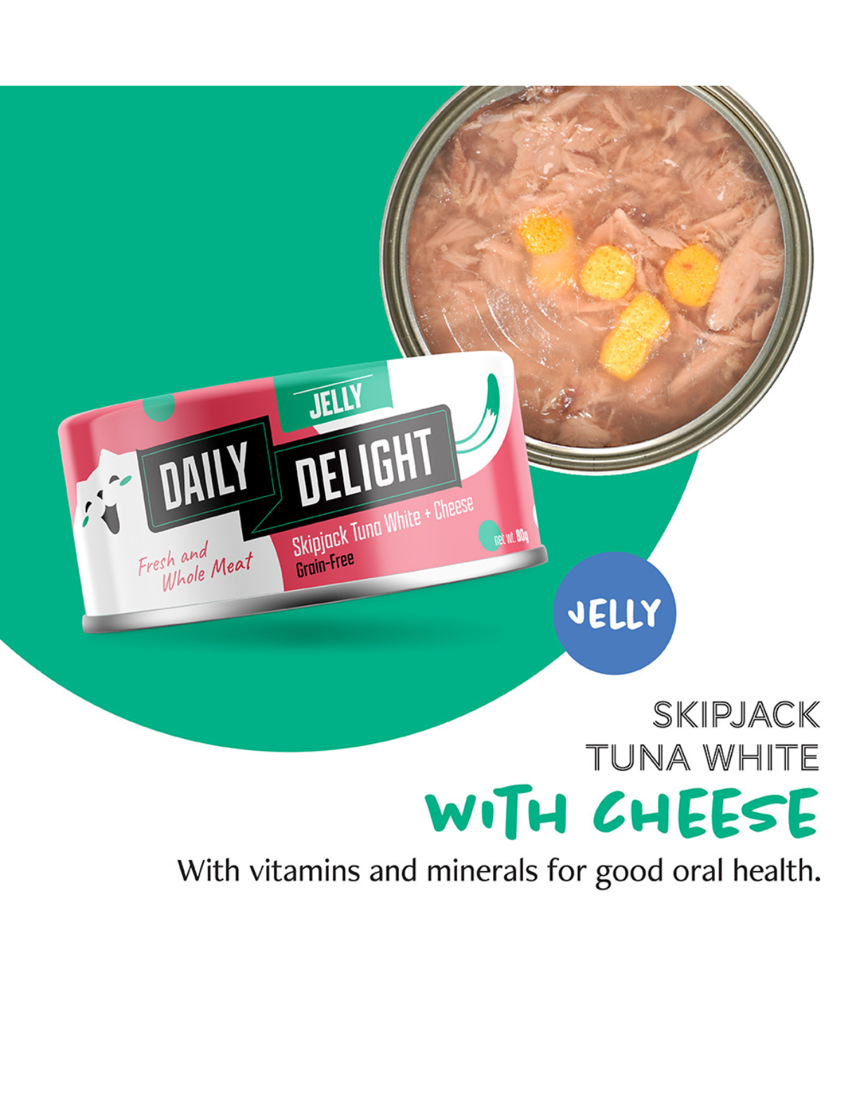 Daily Delight Cat Jelly 80g Skipjack Tuna White with Cheese Wet Cat Food image 2