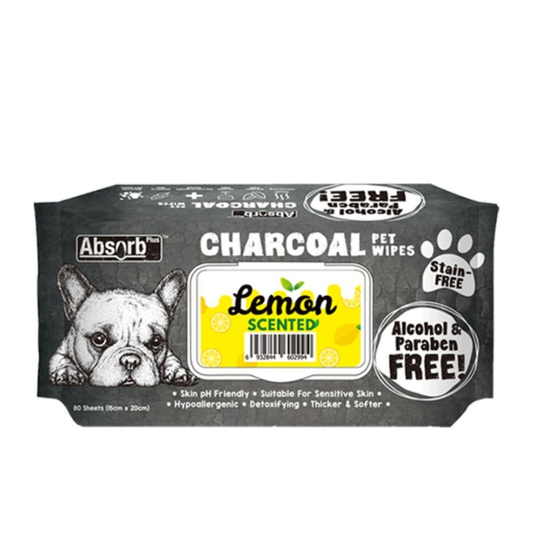 Absorb Plus Charcoal Pet Wipes 80 Sheets (15cm x 20cm) Lemon image 2