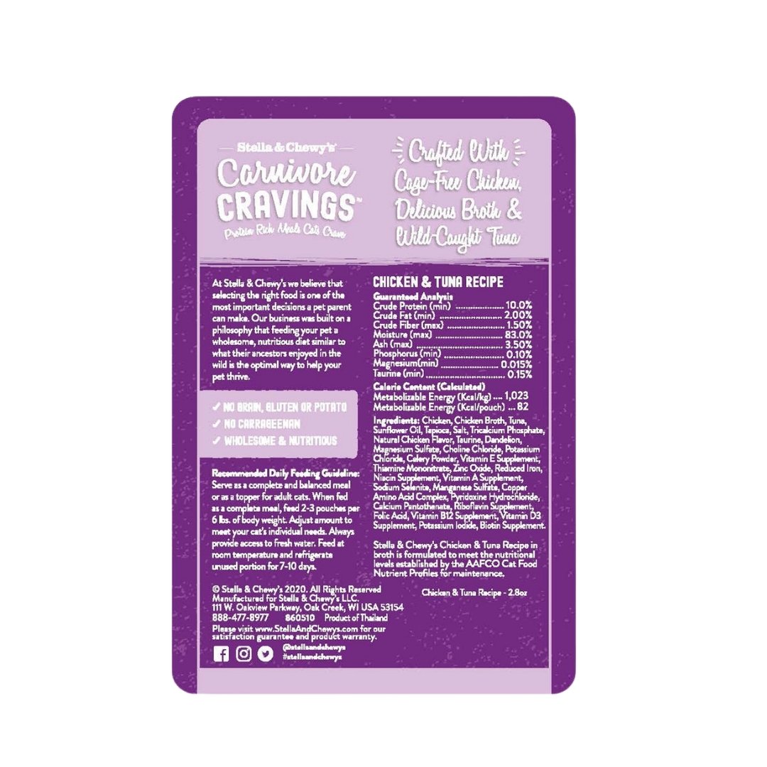 Stella & Chewy's Carnivore Cravings Pouch 79g Chicken & Tuna Recipe in Broth Wet Cat Food (EXP: 20 Dec 2026) image 2