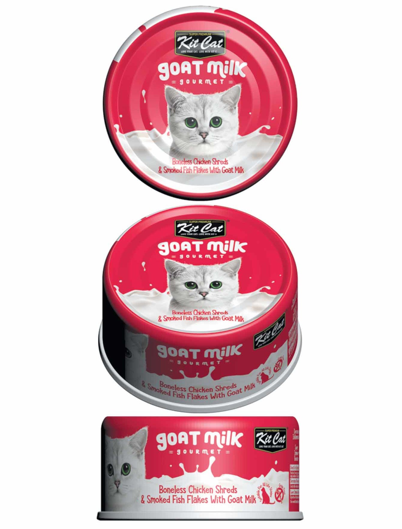 Kit Cat 70g Goat Milk Gourmet Boneless Chicken Shreds & Smoked Fish Flakes With Goat Milk Wet Cat Food (EXP: 19 Sep 2027) image 3