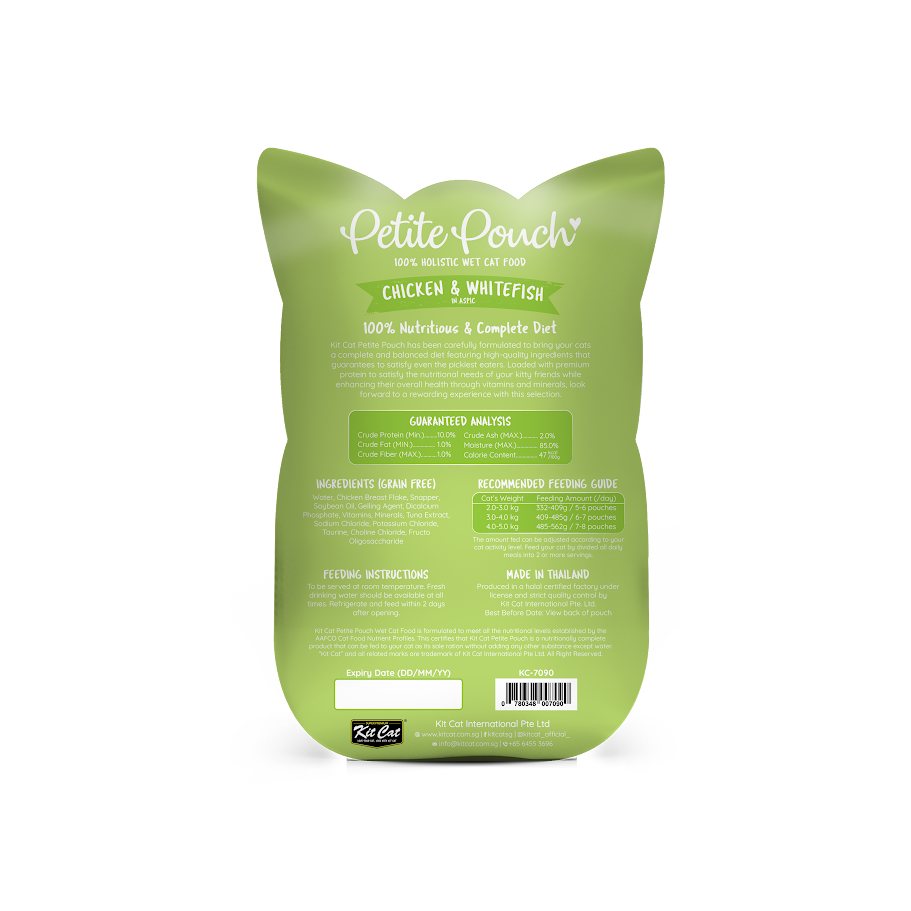Kit Cat 70g Petite Pouch Complete & Balanced Chicken & Whitefish in Aspic Wet Cat Food image 2
