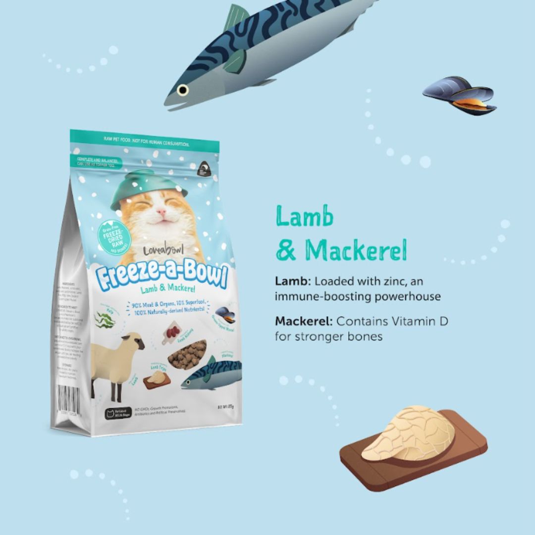 Loveabowl Cat Freeze A Bowl 200g Lamb & Mackerel Dry Cat Food (EXP: 16 Dec 2026) image 2