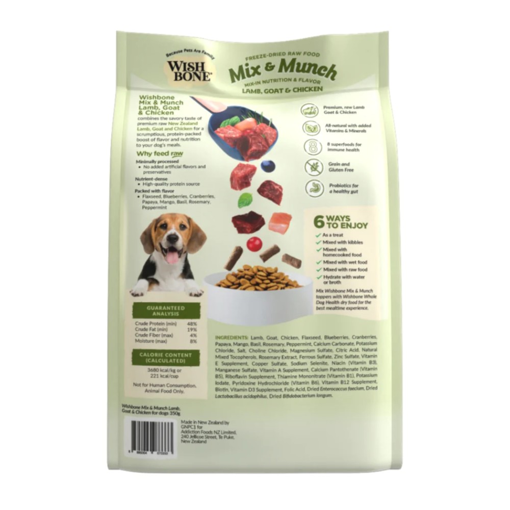Wishbone Dog 350g Mix & Munch Lamb, Goat & Chicken Grain-Free Freeze-Dried Raw Food Dog Food Topper image 5