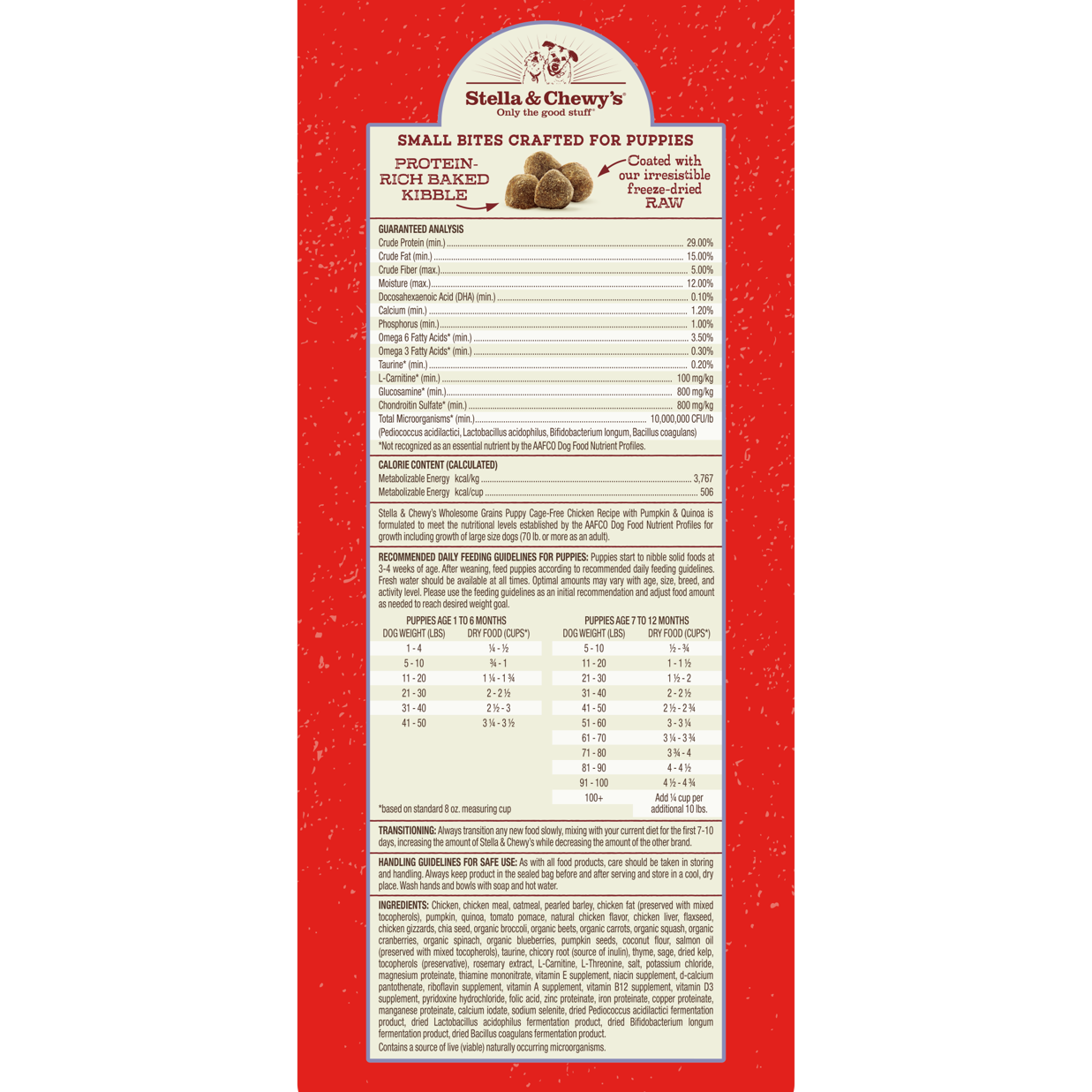 Stella & Chewy's Raw Coated Kibble Wholesome Grains 3.5lb (1.6kg) Puppy Chicken With Pumpkin & Quinoa Dry Dog Food image 3