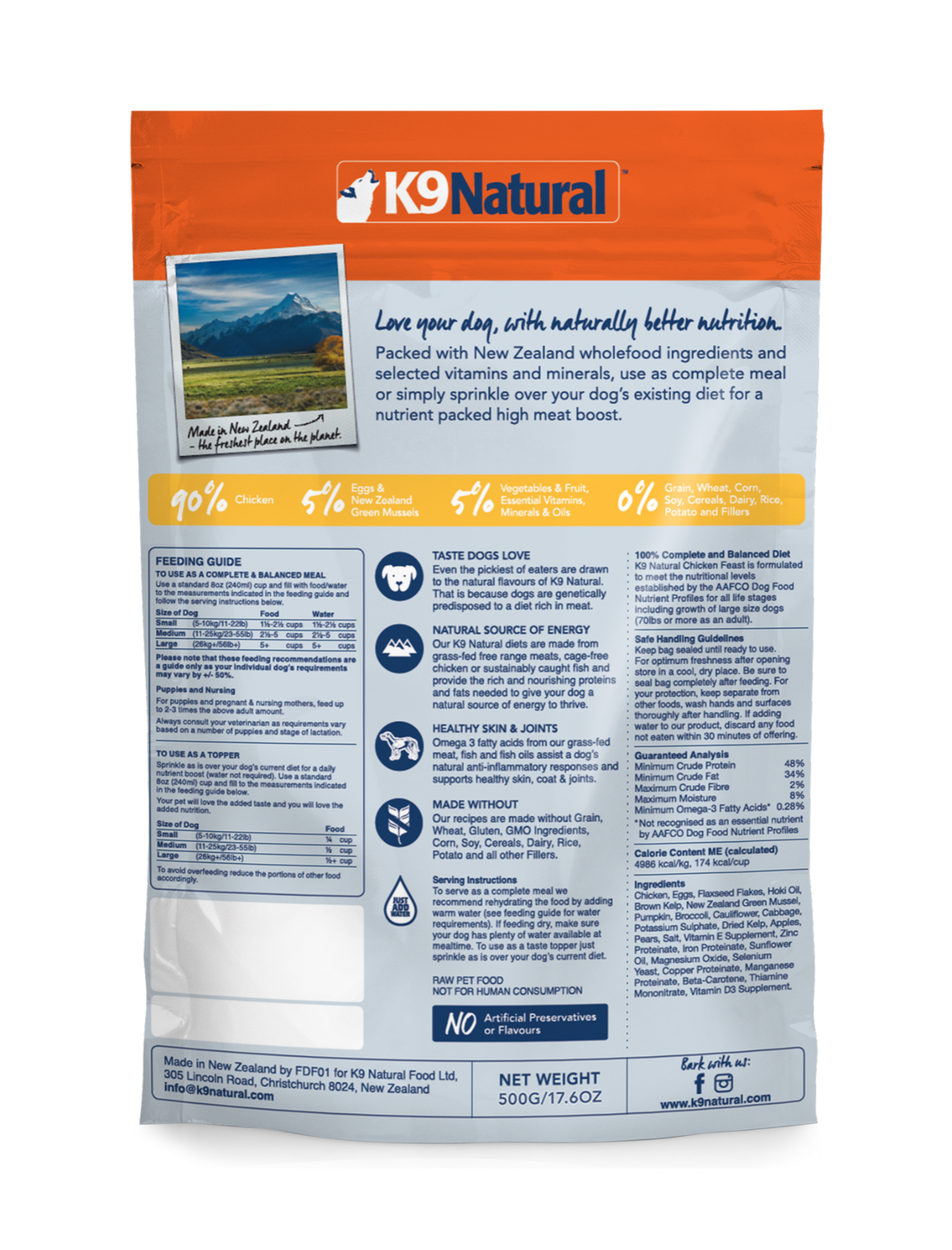 K9 Natural Dog Freeze Dried 500g Chicken Feast Dry Dog Food image 2