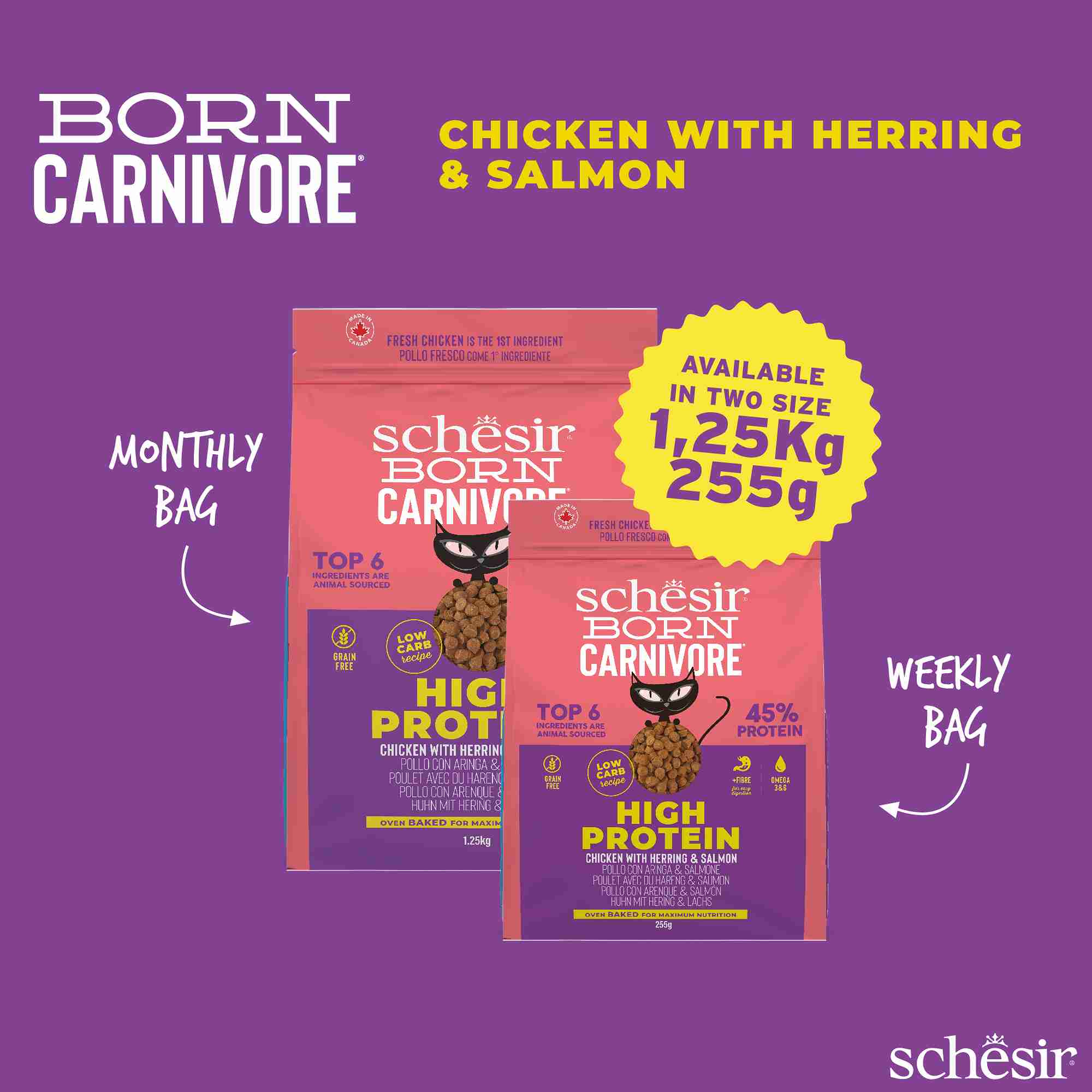 Schesir Cat 255g Born Carnivore Chicken with Herring & Salmon Baked Dry Recipe Dry Cat Food image 3