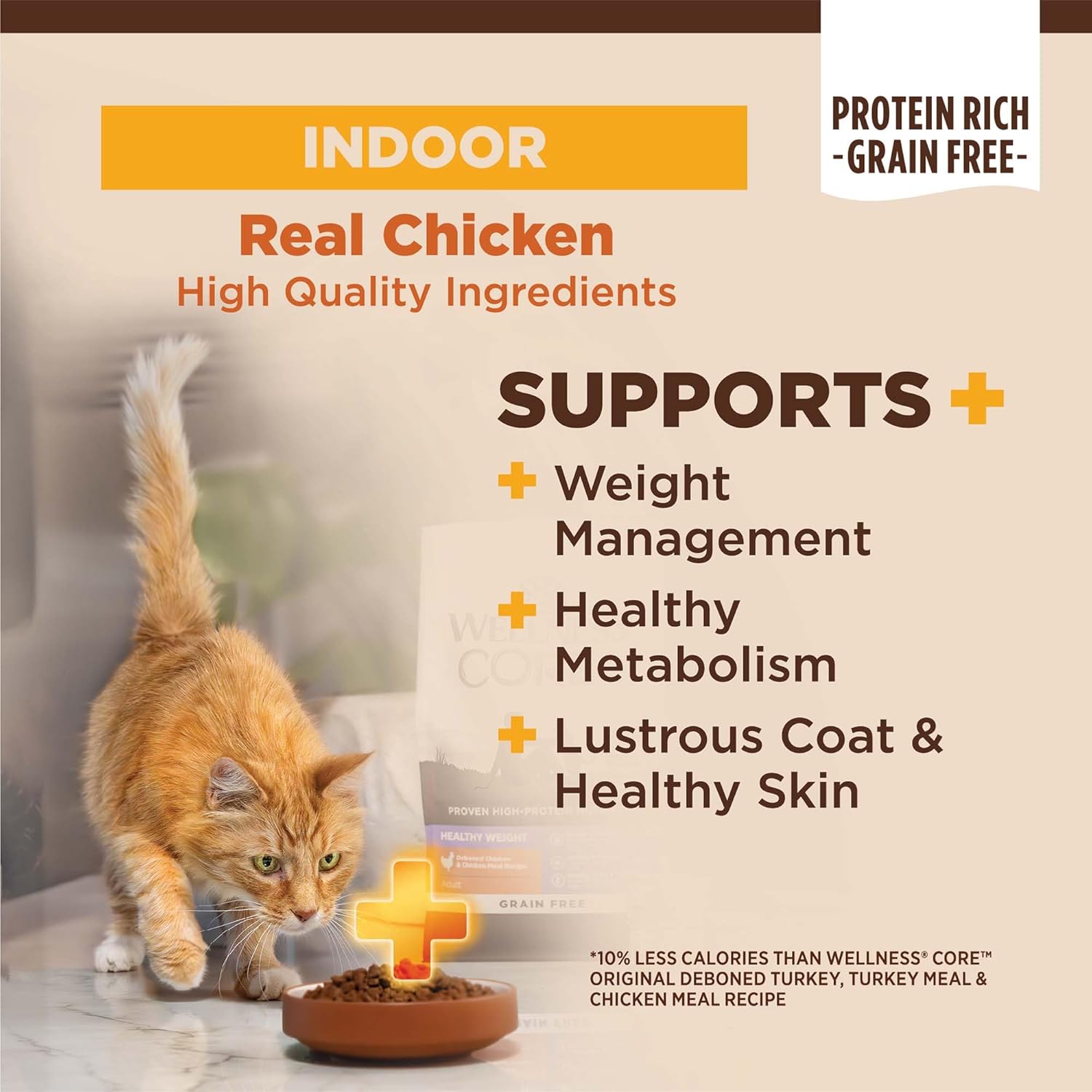 Wellness CORE Cat 2.3kg (5lb) Grain-Free Chicken, Turkey & Chicken Meal Indoor Formula Dry Cat Food image 3