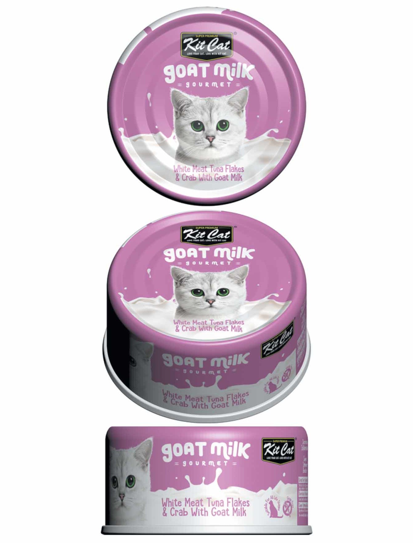 Kit Cat 70g Goat Milk Gourmet White Meat Tuna Flakes & Crab With Goat Milk Wet Cat Food (EXP: 18 Feb 2028) image 2