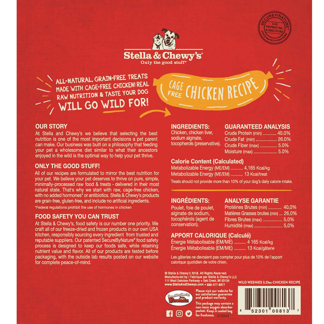 Stella & Chewy's Dog Wild Weenies 92g Chicken Recipe Dog Treat image 2