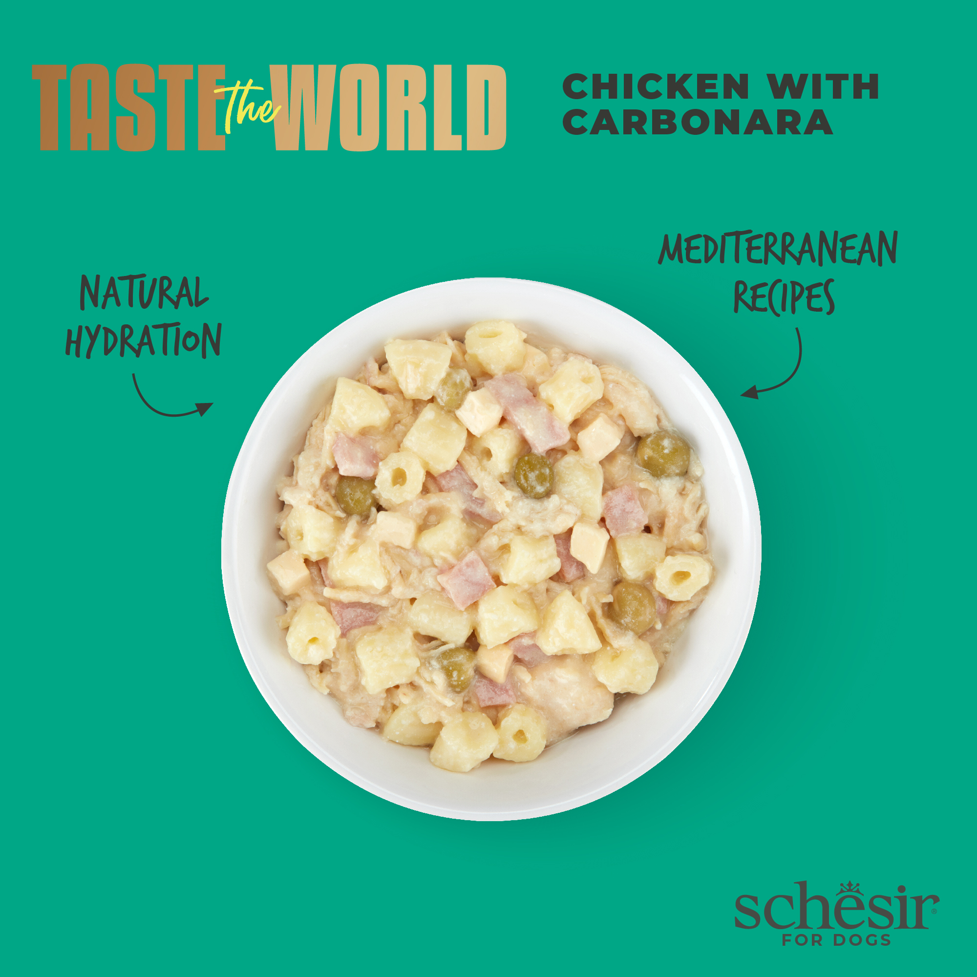 Schesir Dog Taste the World Canned 150g Chicken with Carbonara in Broth Wet Dog Food image 3