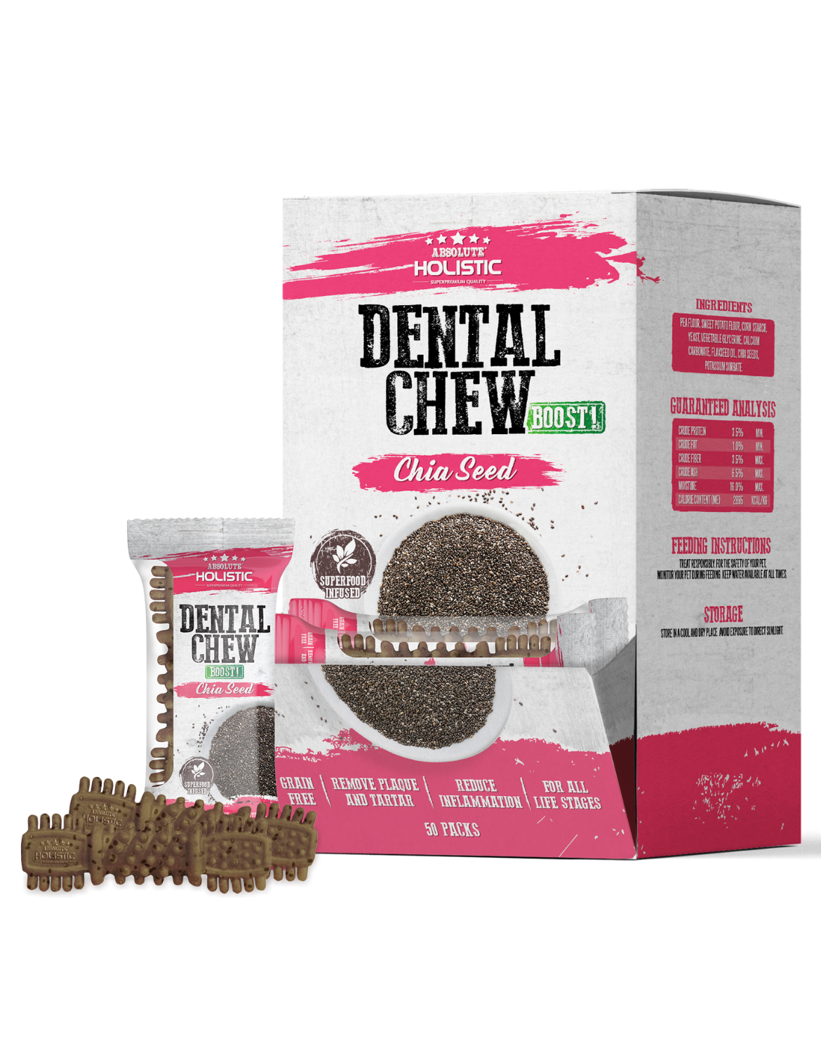 Absolute Holistic Dog 4'' (25g) Dental Chew Boost Chia Seed Dog Treat image 2