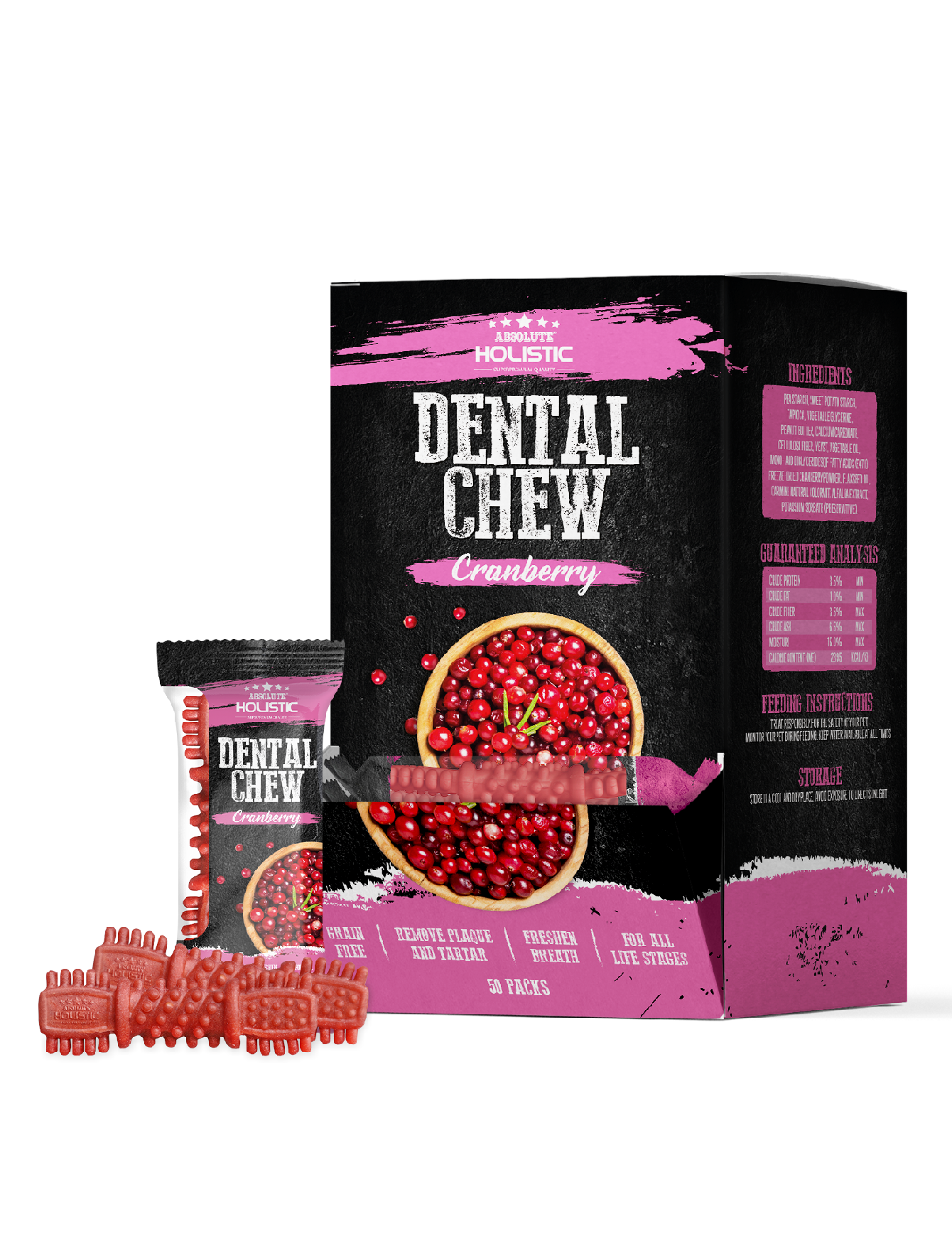 Absolute Holistic Dog 4" (25g) Dental Chew Cranberry Dog Treat image 3