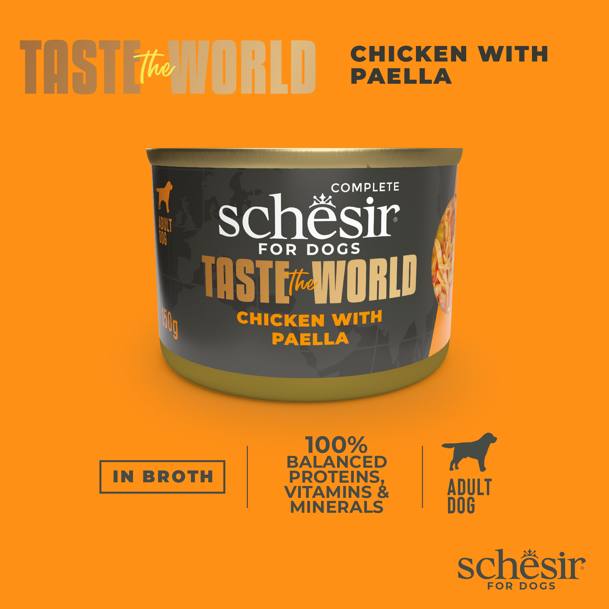 Schesir Dog Taste the World Canned 150g Chicken with Paella in Broth Wet Dog Food image 4