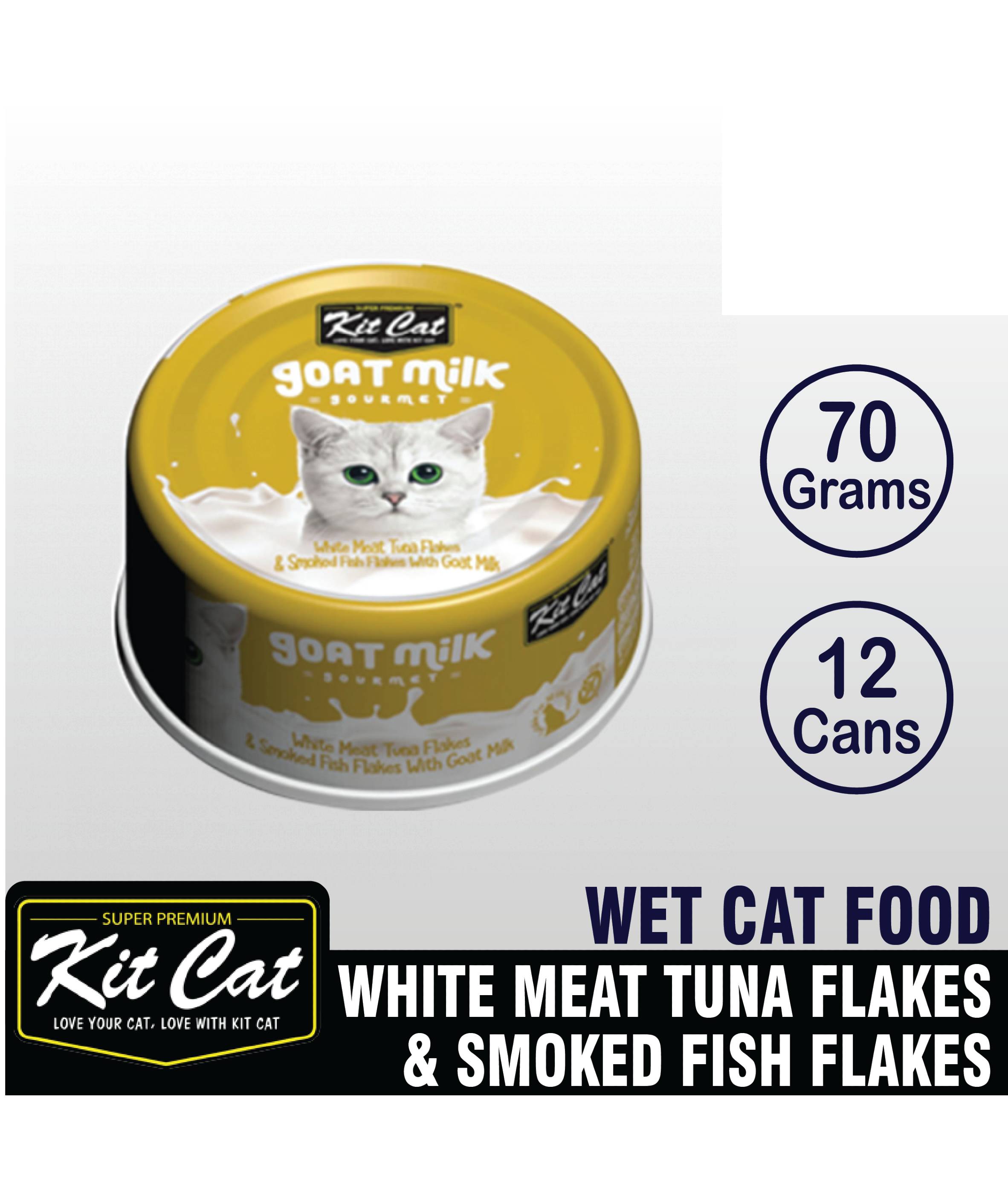Kit Cat 70g Goat Milk Gourmet White Meat Tuna Flakes & Smoked Fish Flakes With Goat Milk Wet Cat Food image 5