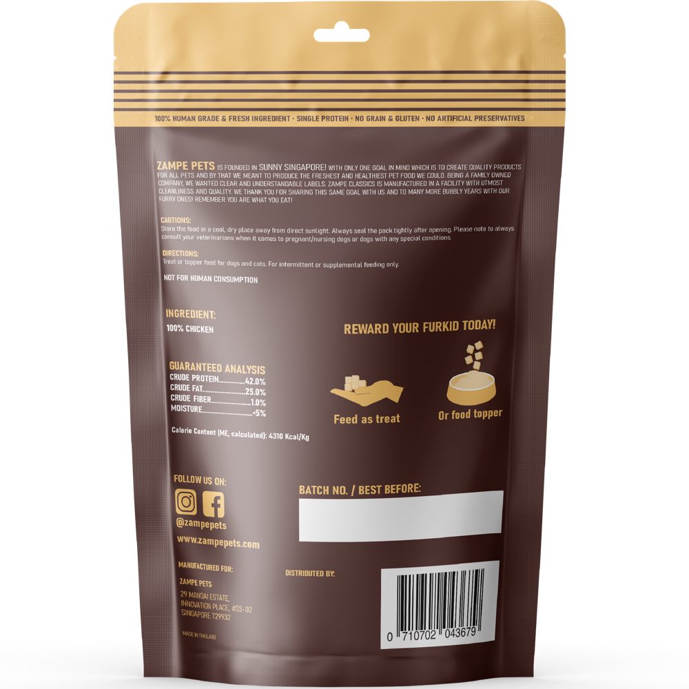 Zampe 80g Freeze Dried Chicken Meat Raw Treats for Dogs & Cats image 2