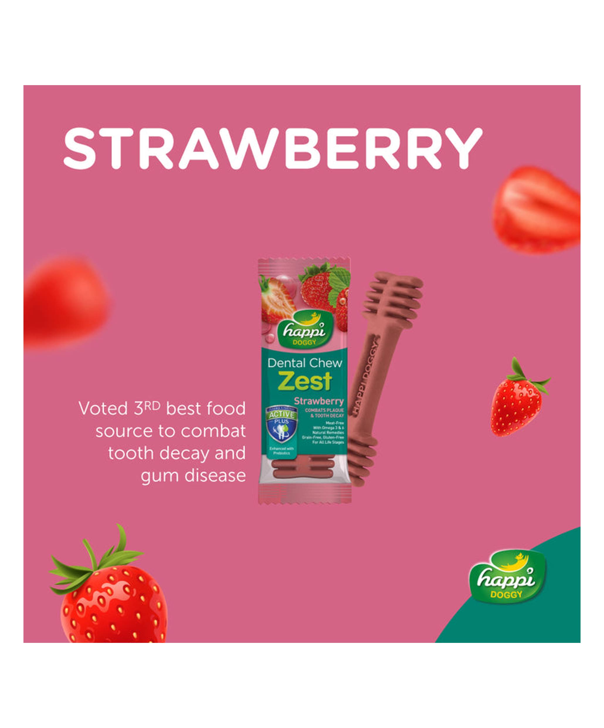Happi Skippi Dog 25g Zest Regular 4-inch Strawberry Dental Chew Dog Treat image 4