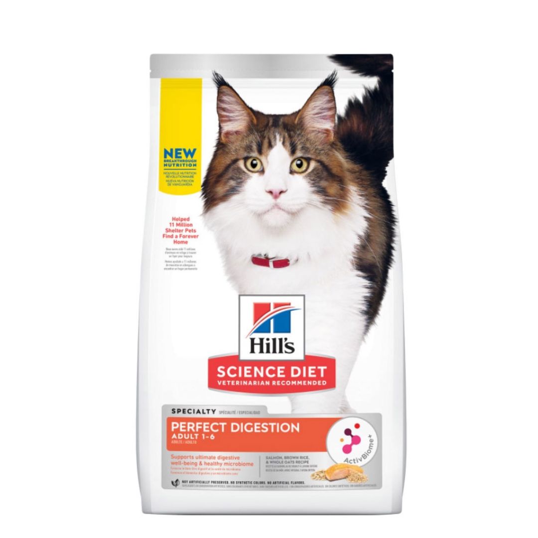 Hill's Science Diet Feline Adult Perfect Digestion Salmon Brown Rice and Whole Oats Recipe 1.58kg Dry Cat Food image 1