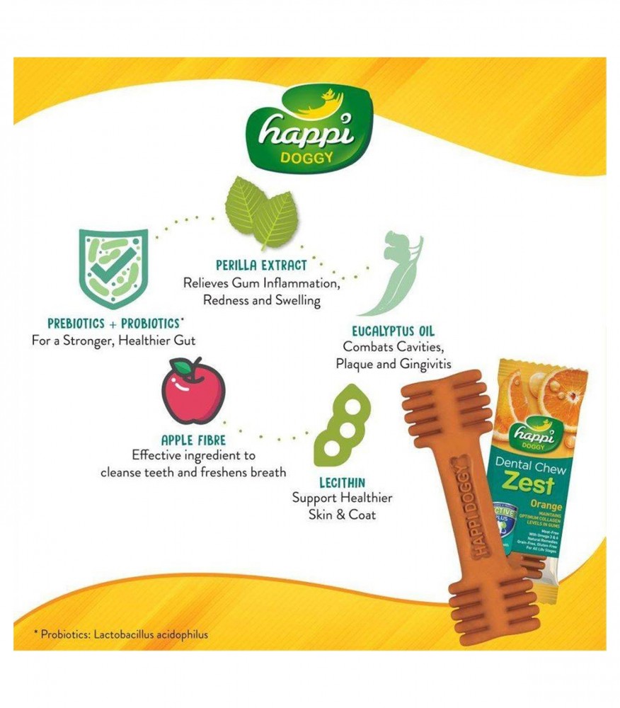 Happi Skippi Dog 25g Zest Regular 4-inch Orange Dental Chew Dog Treat image 5