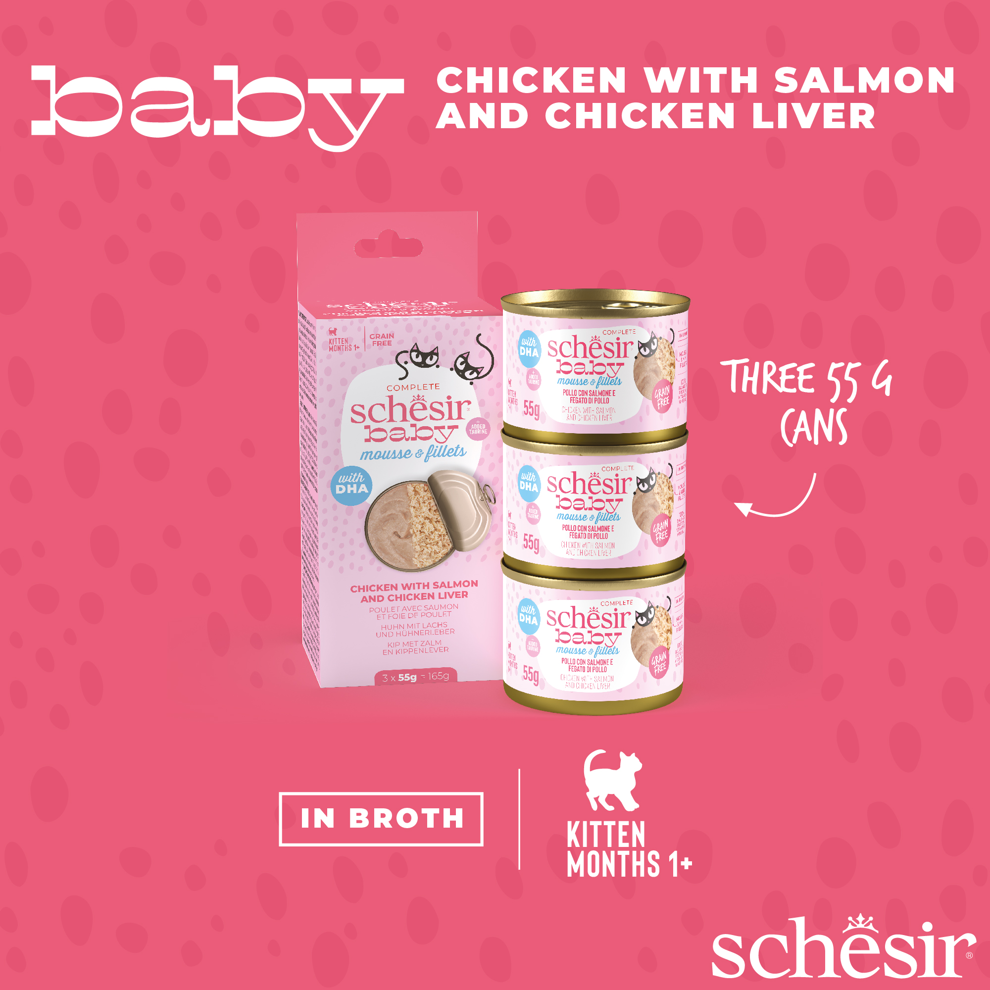 Schesir Cat Baby Mousse & Fillets (3x55g) Canned Cat Food Chicken with Salmon & Chicken Liver Wet Cat Food image 4