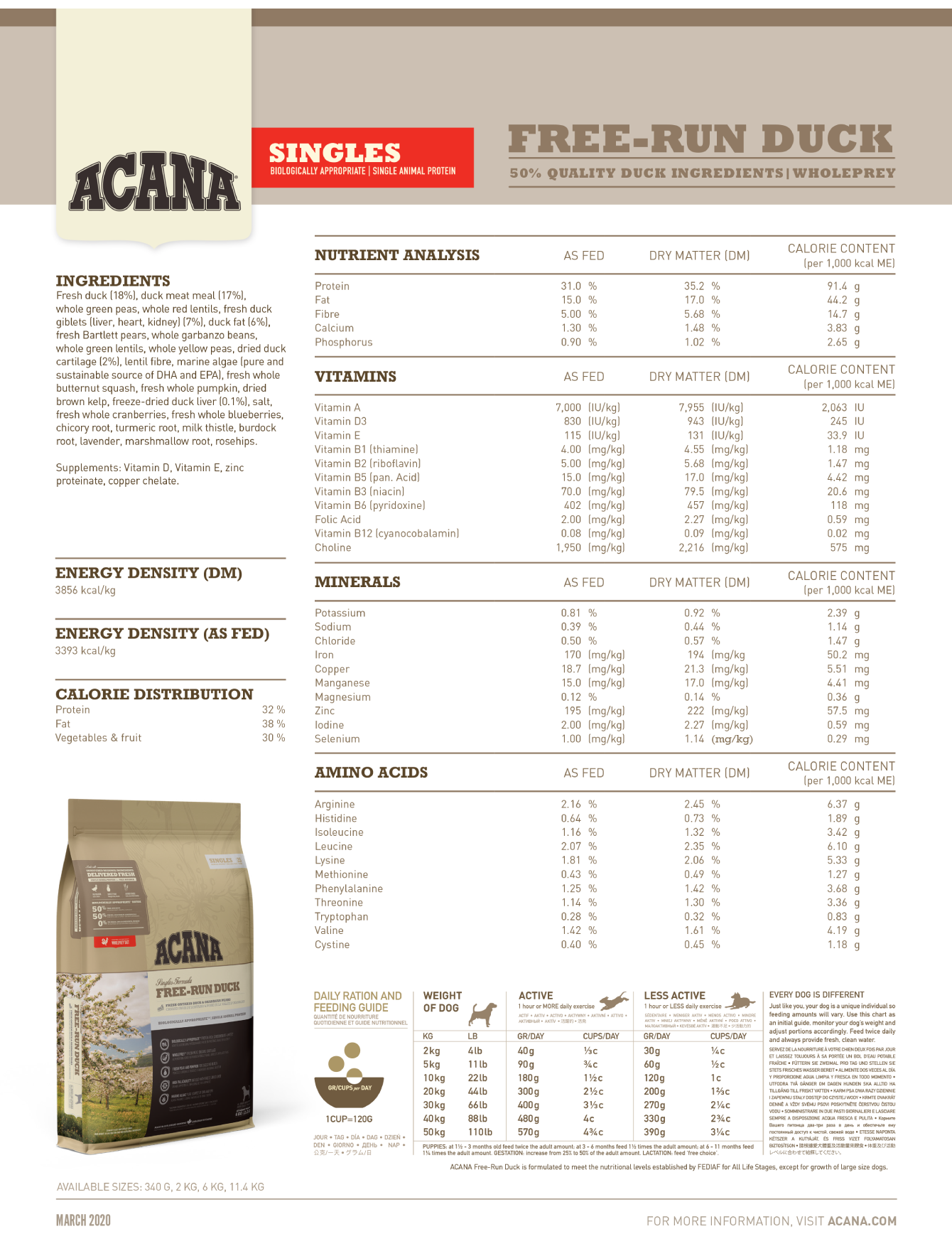 Acana Dog Singles 6kg Free-Run Duck Dry dog Food image 3