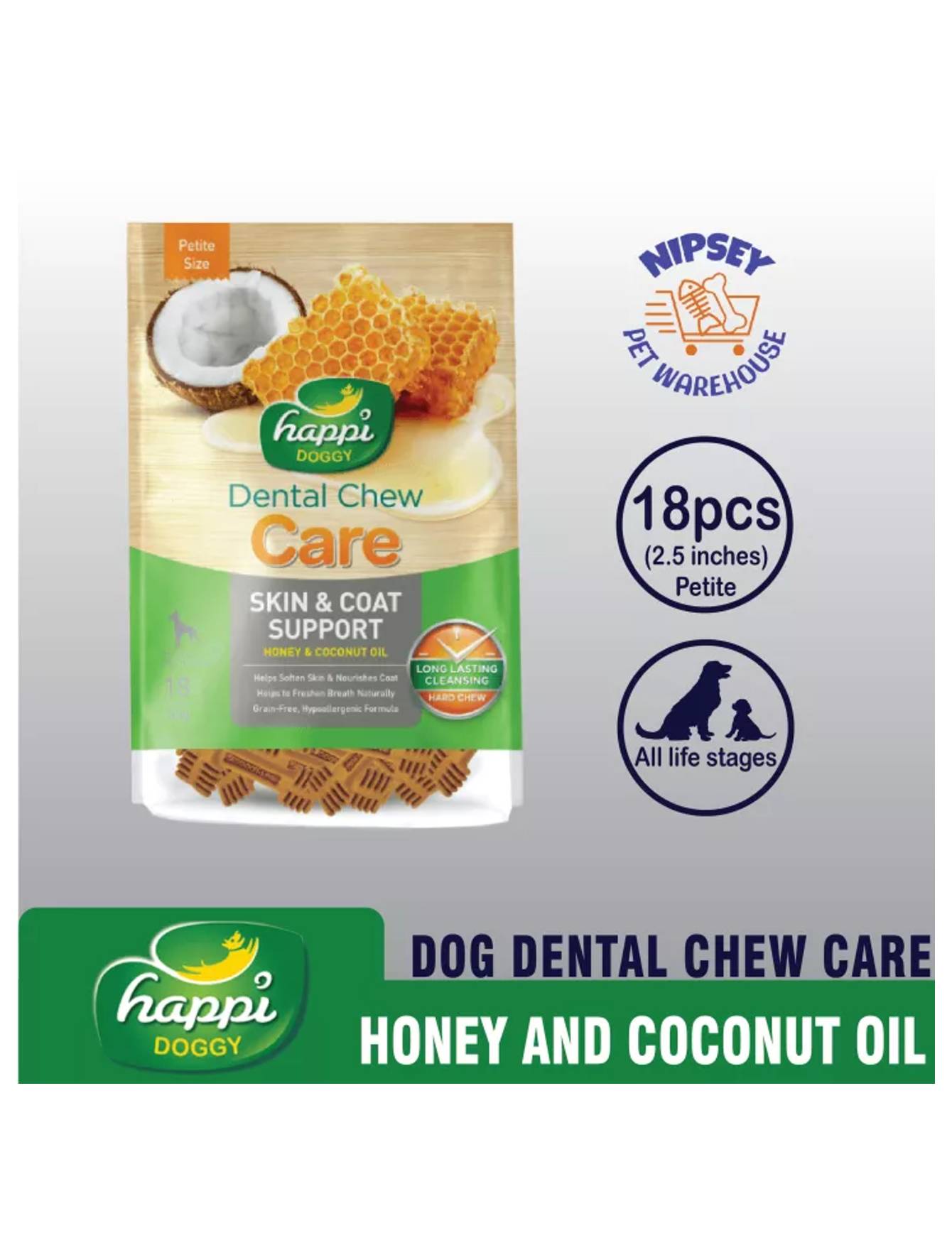 Happi Skippi Dog 150g 2.5" Care Petite Skin & Coat Dental Chew Dog Treat image 3