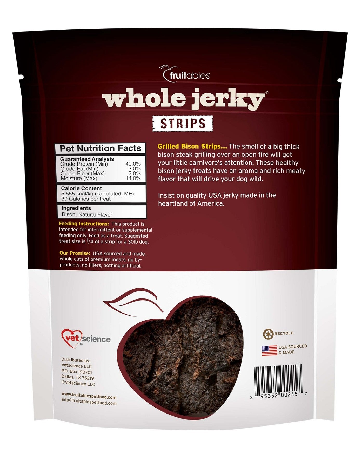 Fruitables Dog 5oz Wildly Natural Grilled Bison Jerky Strips Dog Treat image 2
