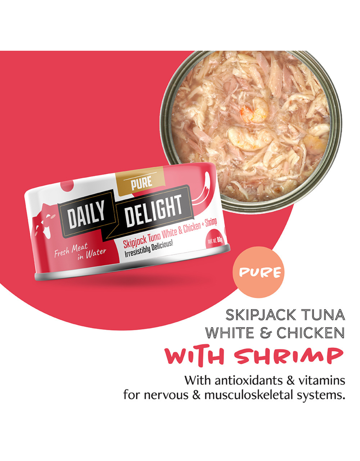 Daily Delight Cat Pure 80g Skipjack Tuna White & Chicken with Shrimp Wet Cat Food image 2