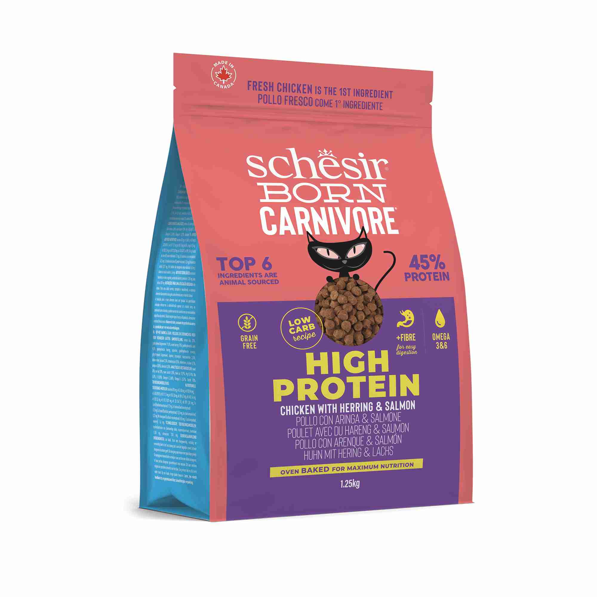 Schesir Cat 1.25kg Born Carnivore Chicken with Herring & Salmon Baked Dry Recipe Dry Cat Food image 2