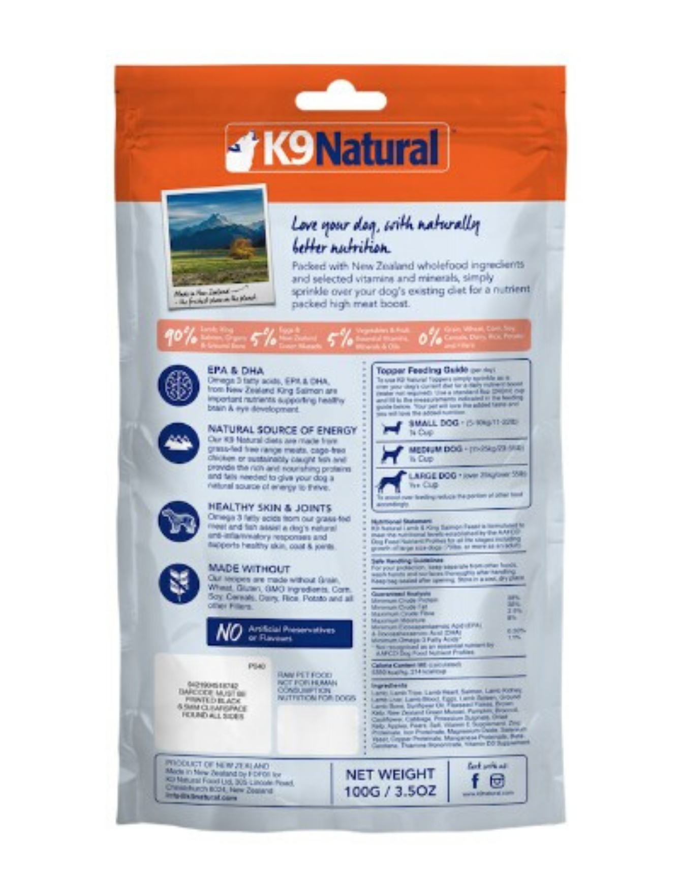 K9 Natural Dog Freeze Dried 100g Lamb & Salmon Toppers Dry Dog Food image 2