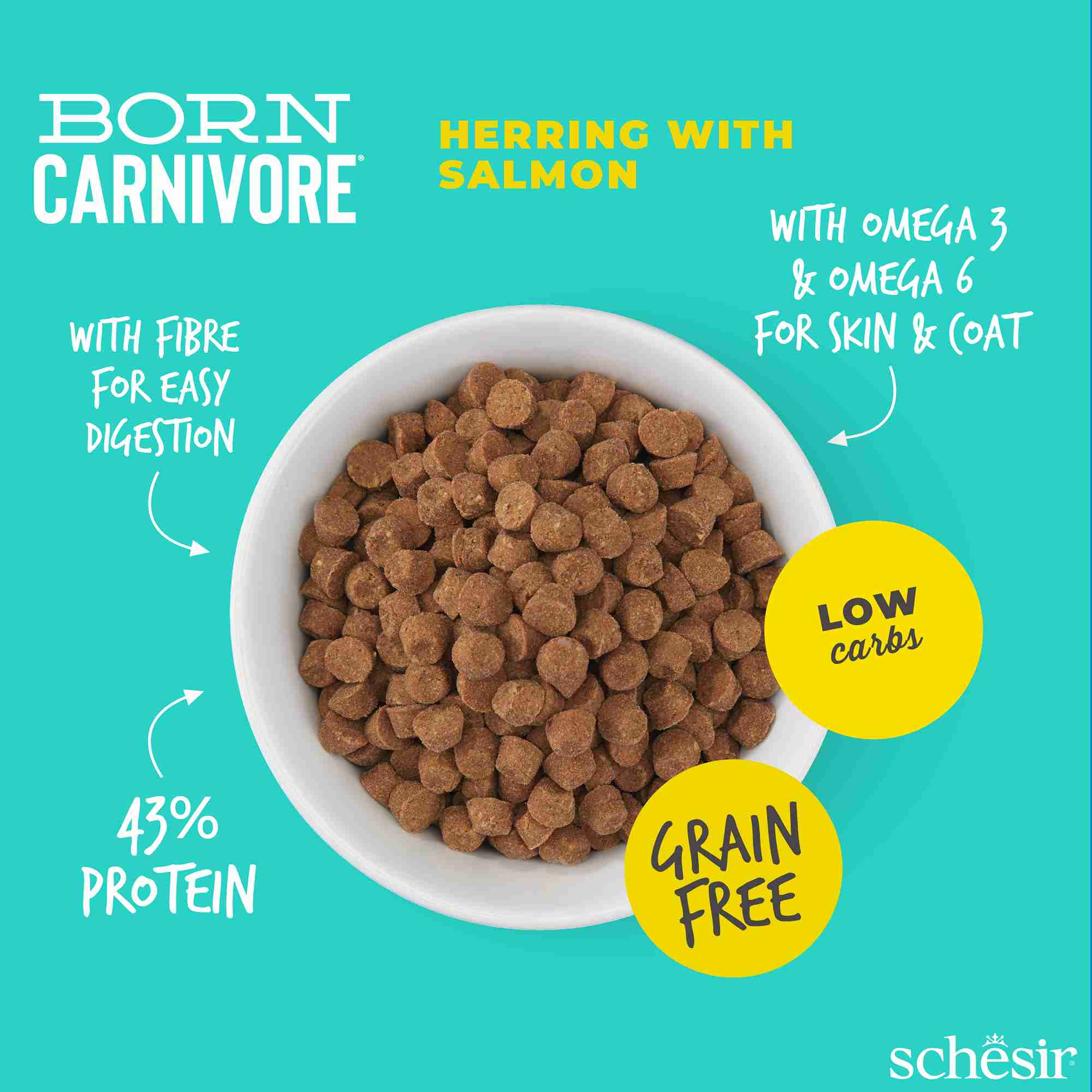 Schesir Cat 1.25kg Born Carnivore Herring with Salmon Baked Dry Recipe Dry Cat Food image 9