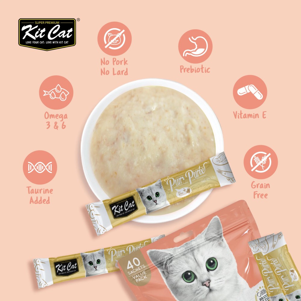 Kit Cat 15g x 40 Sachets Purr Puree Value Pack Chicken & Salmon Cat Treat image 2