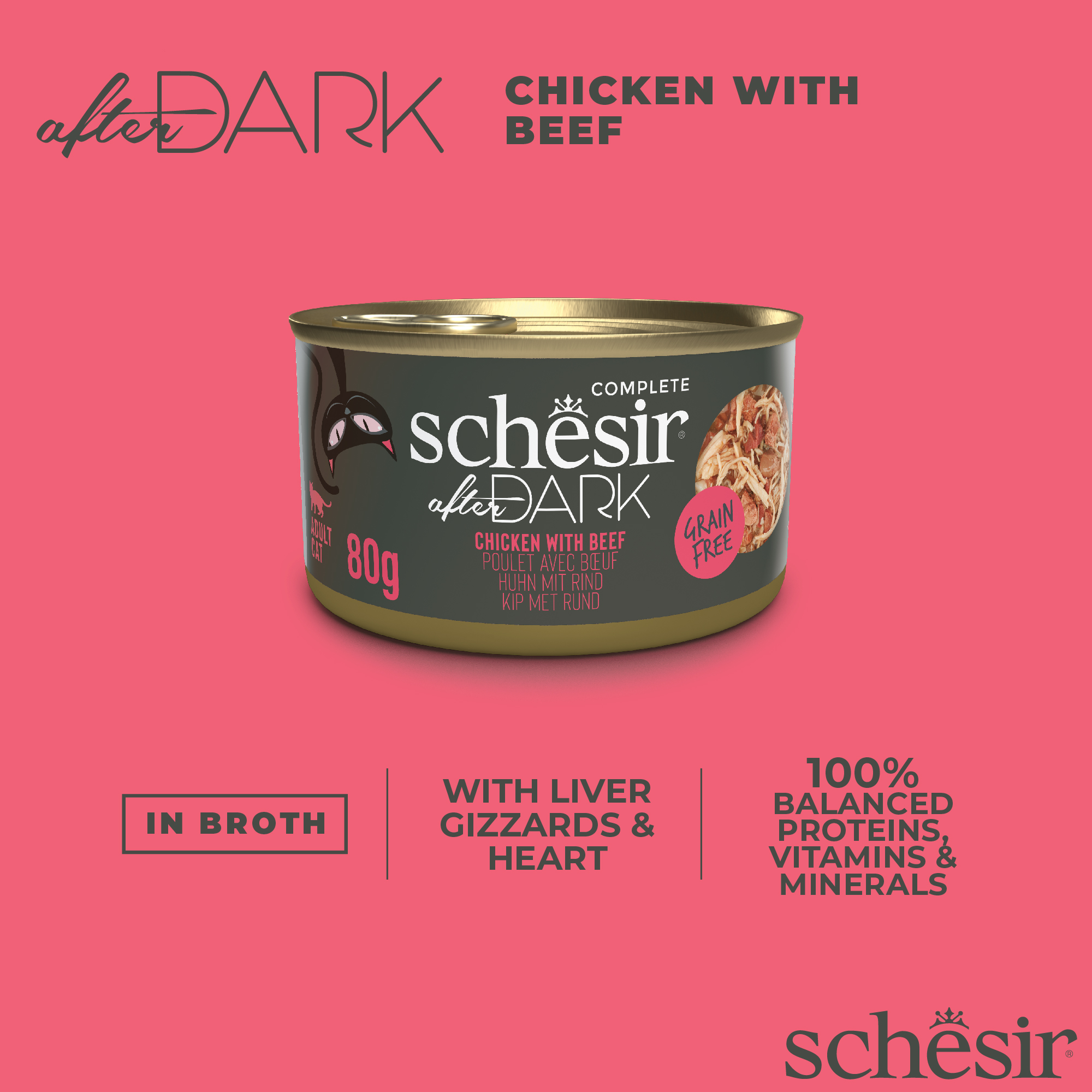 Schesir Cat After Dark Wholefood Canned 80g Chicken with Beef Wet Cat Food image 4