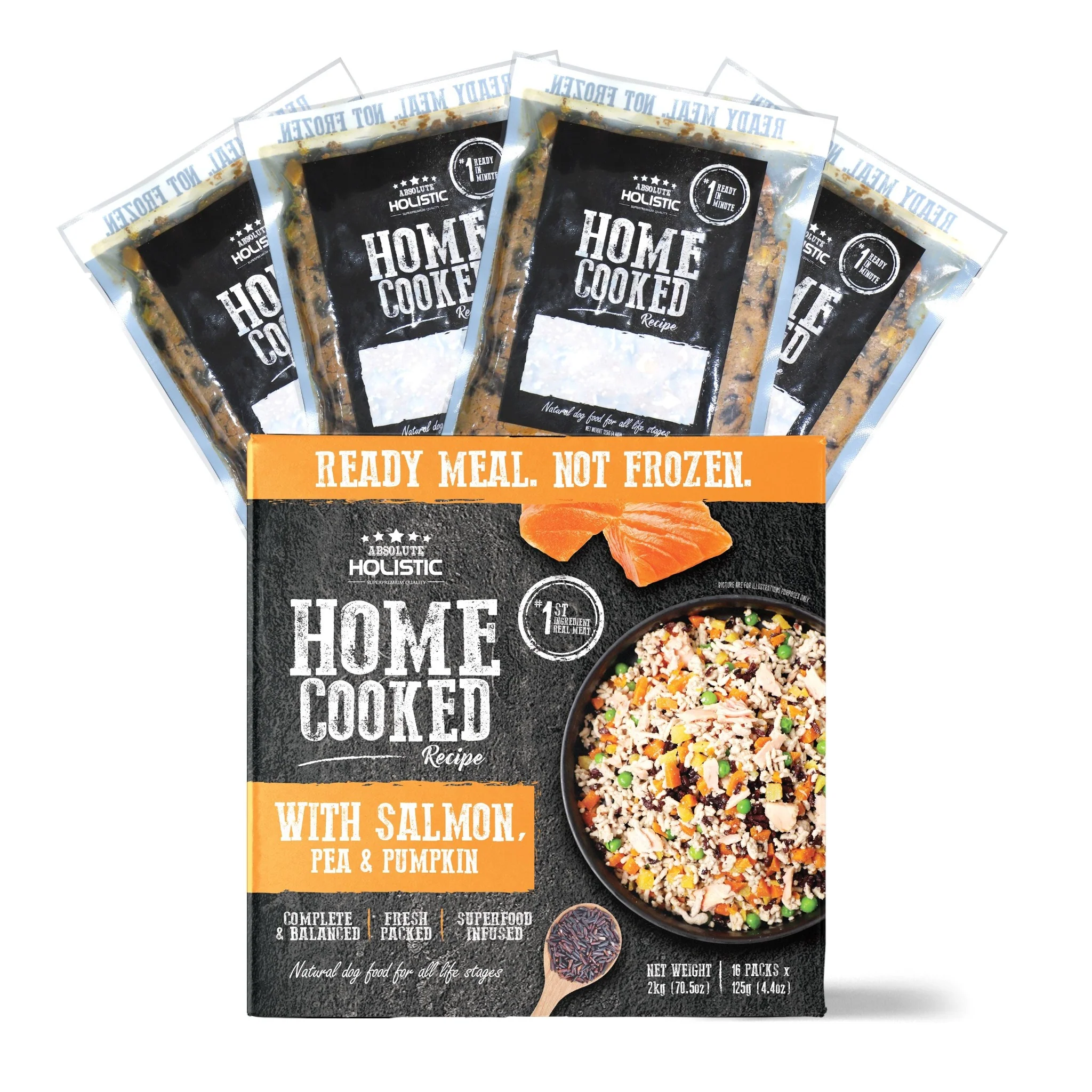Absolute Holistic Home Cooked Recipe 2kg (125G X 16) Salmon, Peas & Pumpkin Dog Food image 2