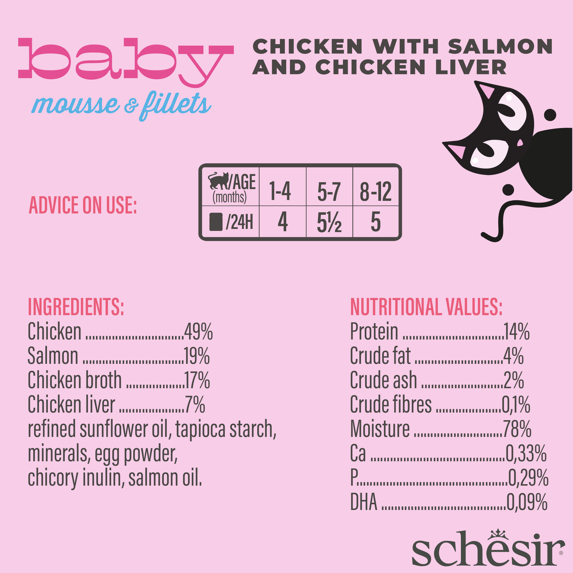 Schesir Cat Baby Mousse & Fillets (3x55g) Canned Cat Food Chicken with Salmon & Chicken Liver Wet Cat Food image 2