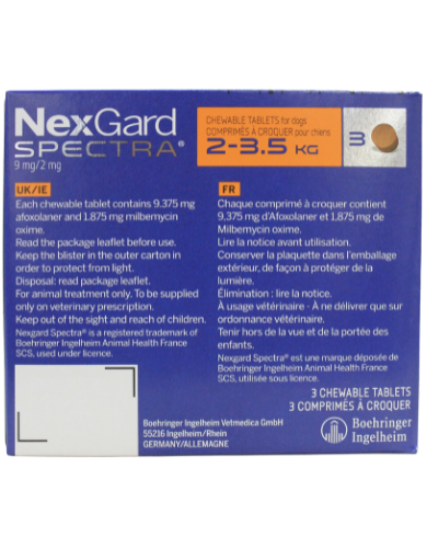 NexGard Spectra Afoxolaner 9mg Chewable Tablets for Dogs 2-3.5kg 3 Tablets image 2