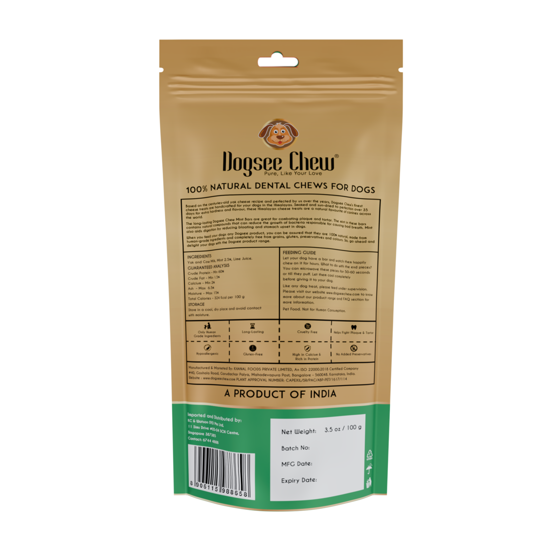 Dogsee Chew Dog 100g Mint Large Bars Dog Treat image 2