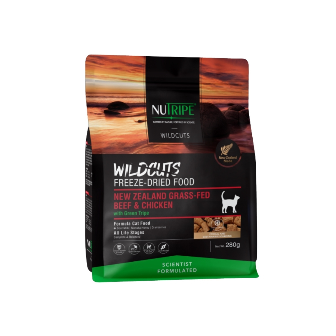 Nutripe Cat 280g Wildcuts NZ Grass Fed Beef & Chicken with Green Tripe Freeze Dried Cat Food image 2