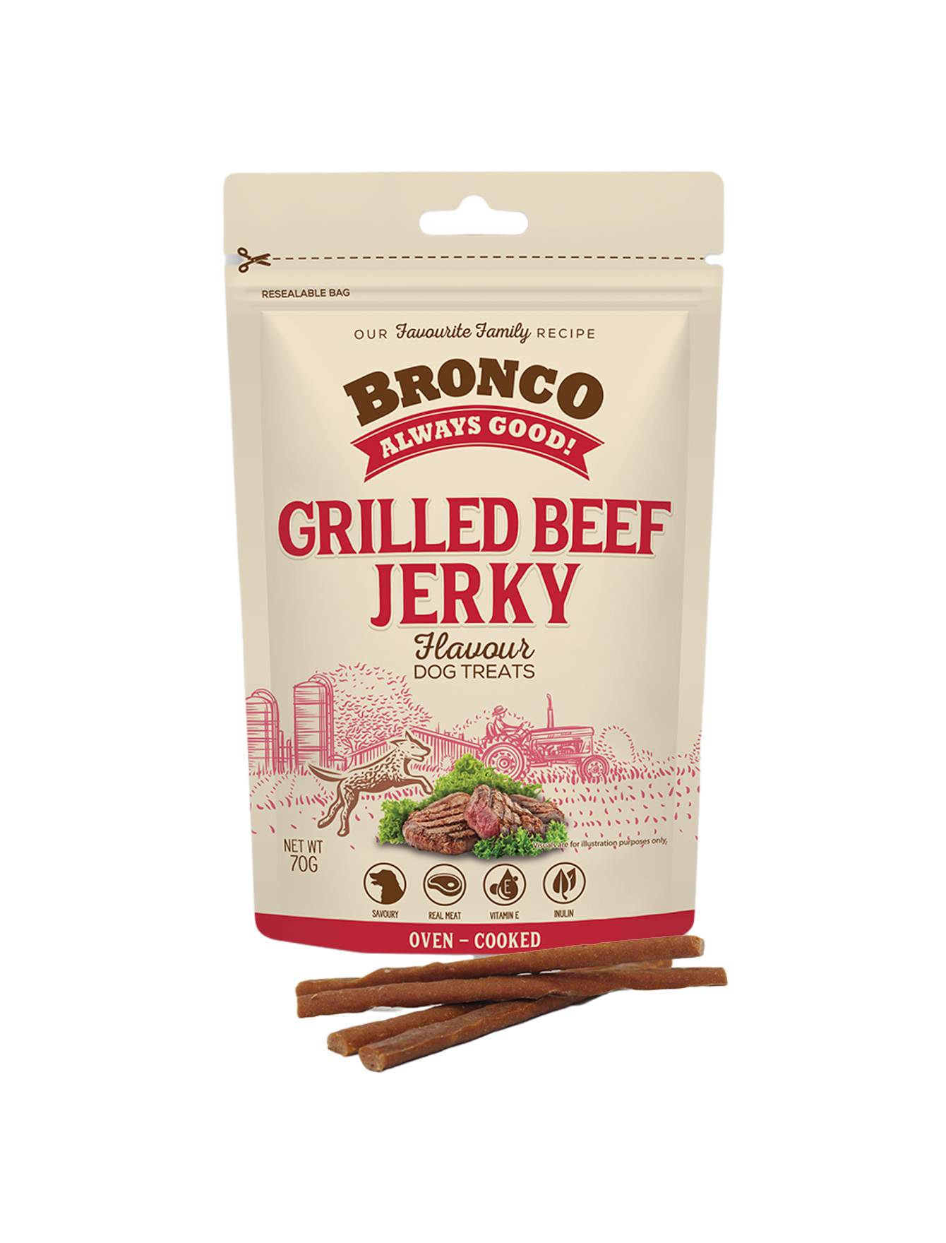 Bronco 70g Jerky Grilled Beef Dog Treat image 4