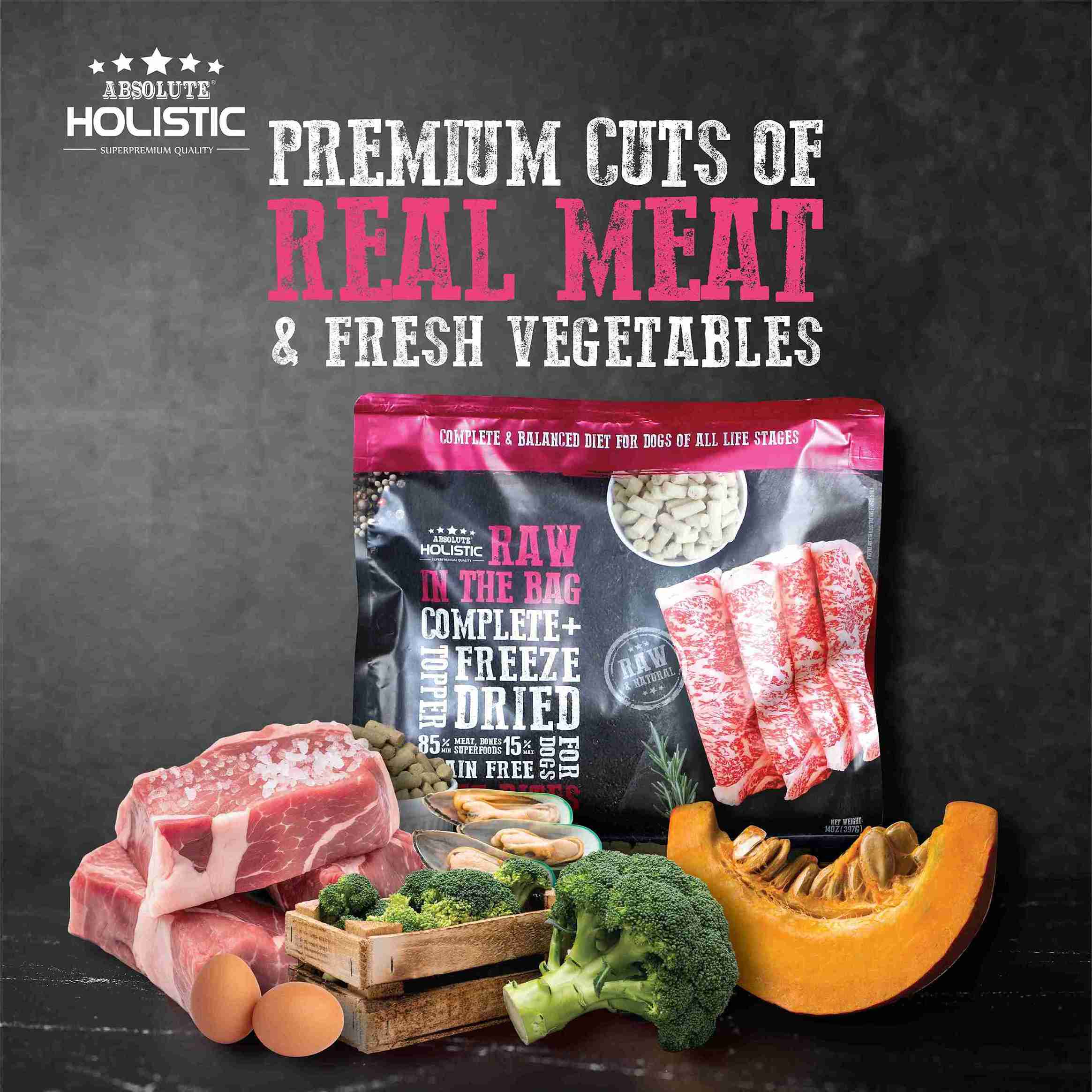 Absolute Holistic Raw in the Bag 14oz Pork Bites Complete Freeze Dried Dog Food (EXP: 15 Apr 2027) image 4
