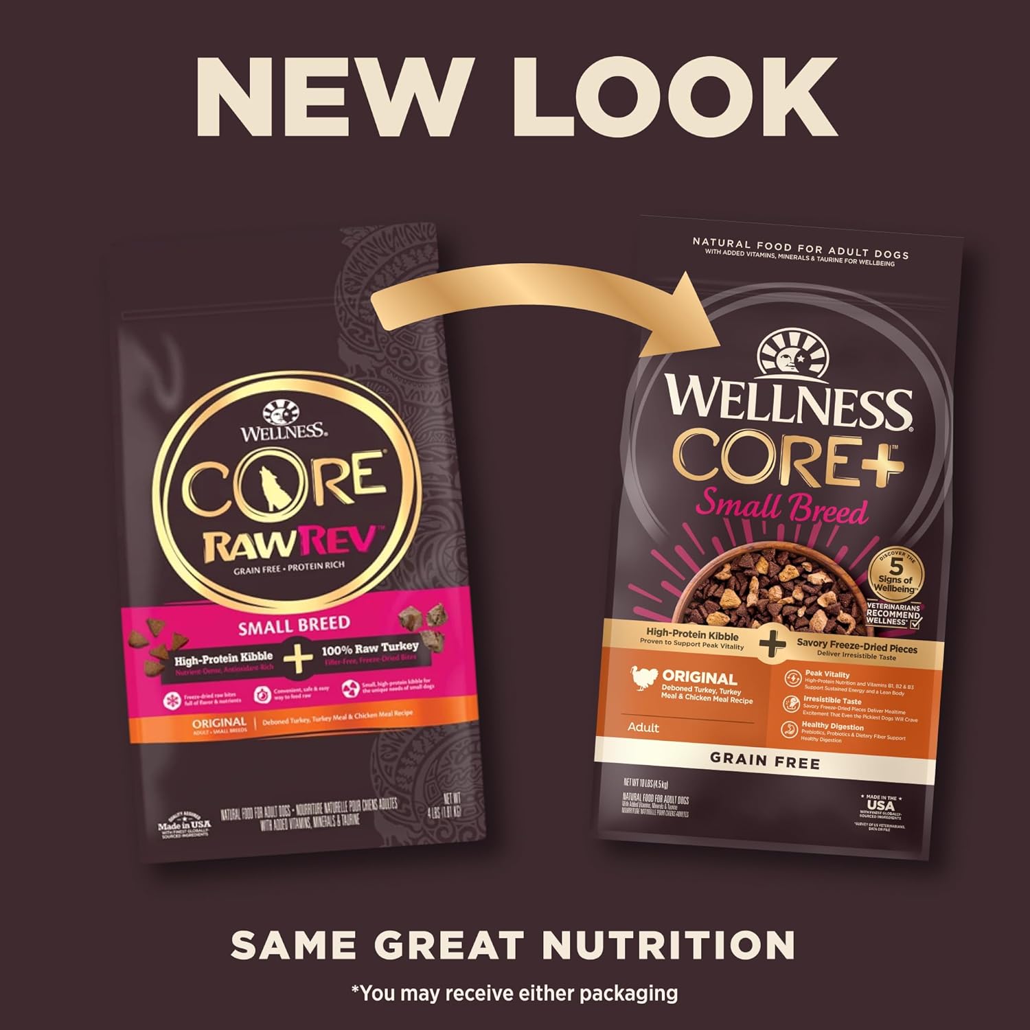 Wellness CORE+ (Formerly RawRev) Dog 4.5kg (10lb) Small Breed Original Turkey Grain Free Dry Dog Food image 4