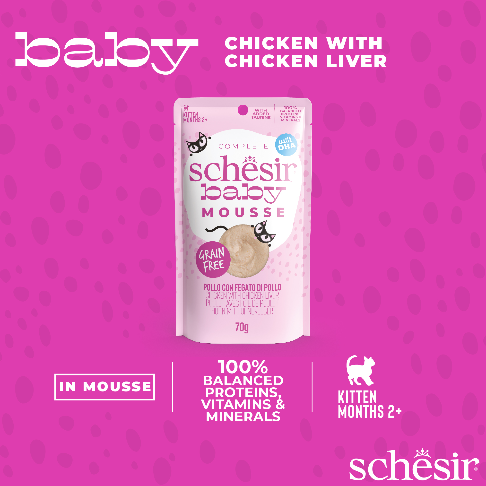 Schesir Cat Baby Velvet Mousse 70g Chicken with Chicken Liver Wet Cat Food image 4