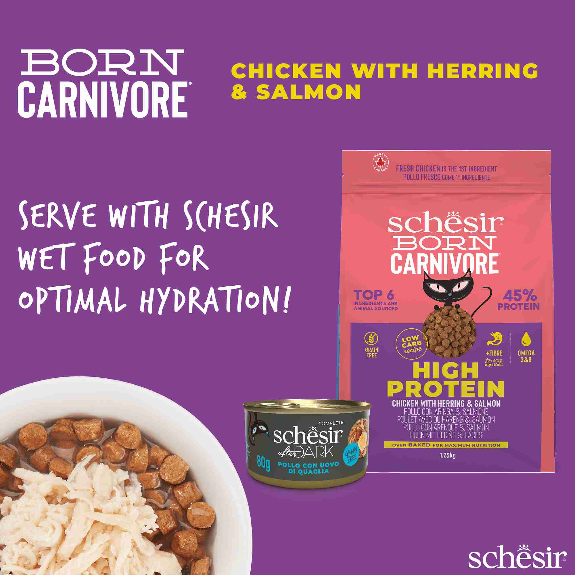 Schesir Cat 255g Born Carnivore Chicken with Herring & Salmon Baked Dry Recipe Dry Cat Food image 5