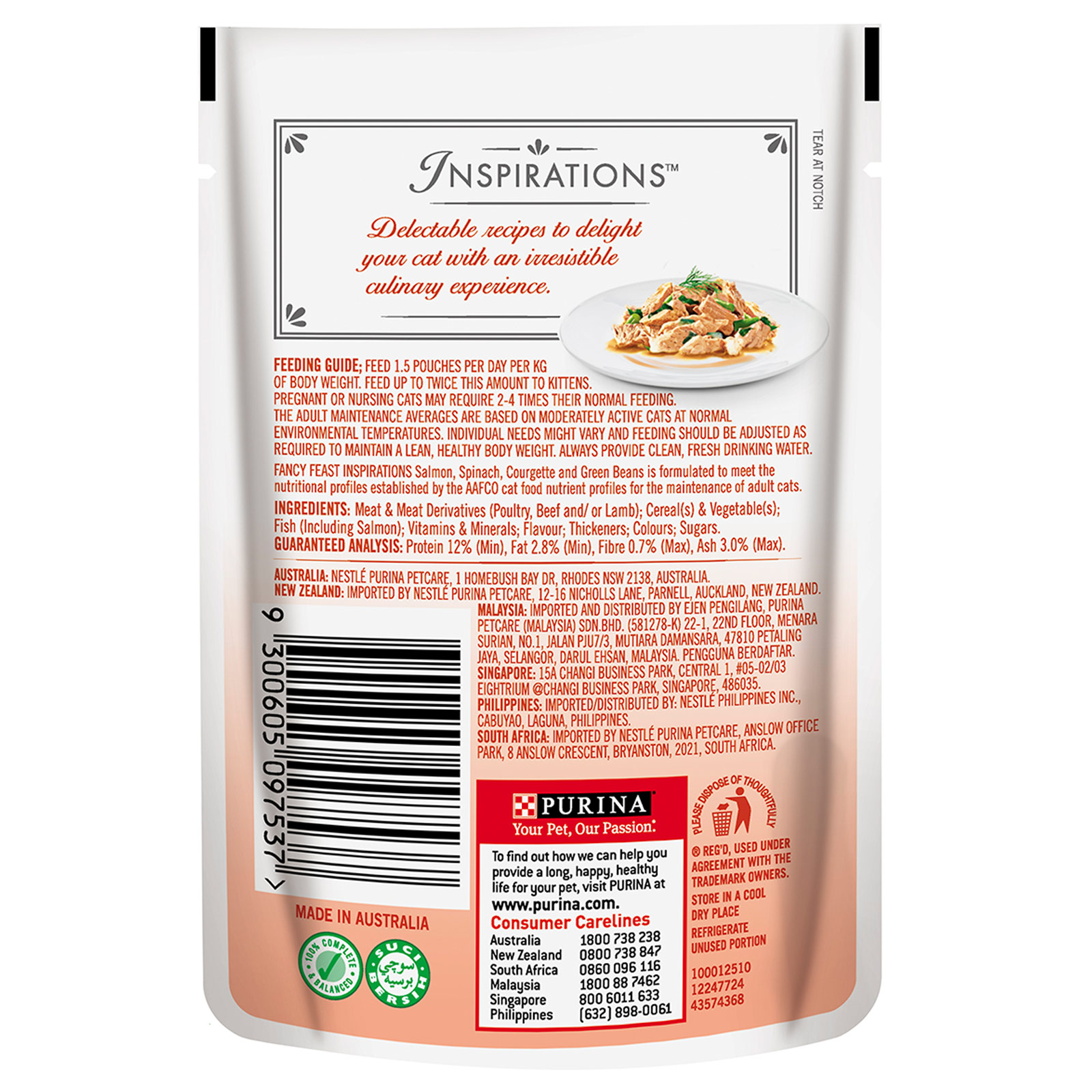 Fancy Feast Cat 70g Inspirations Salmon, Spinach, Courgette & Green Beans Pouch Wet Cat Food image 2