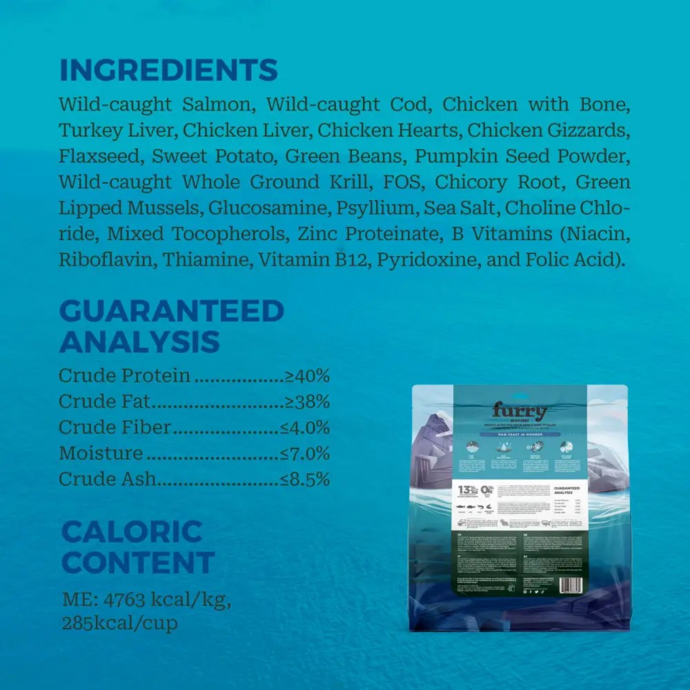 Furry Wonder Dog 226g (8oz) SKIN & COAT VITALIZE Freeze-dried Raw Salmon & Cod Recipe For Dogs image 4