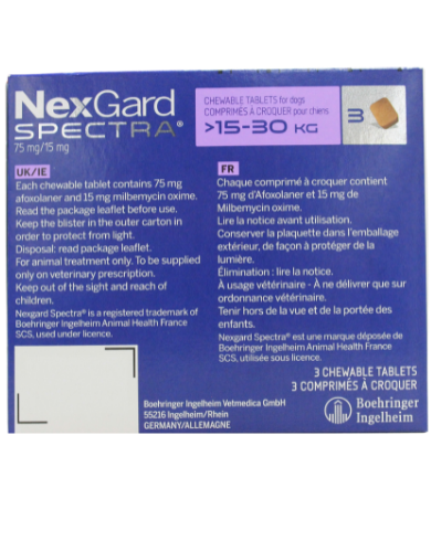NexGard Spectra Afoxolaner 75mg Chewable Tablets for Dogs 15-30kg 3 Tablets image 2