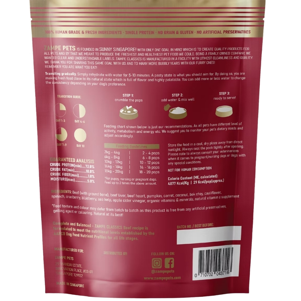 Zampe Dog 400g Freeze Dried Raw Beef Slider Raw Dog Food image 2