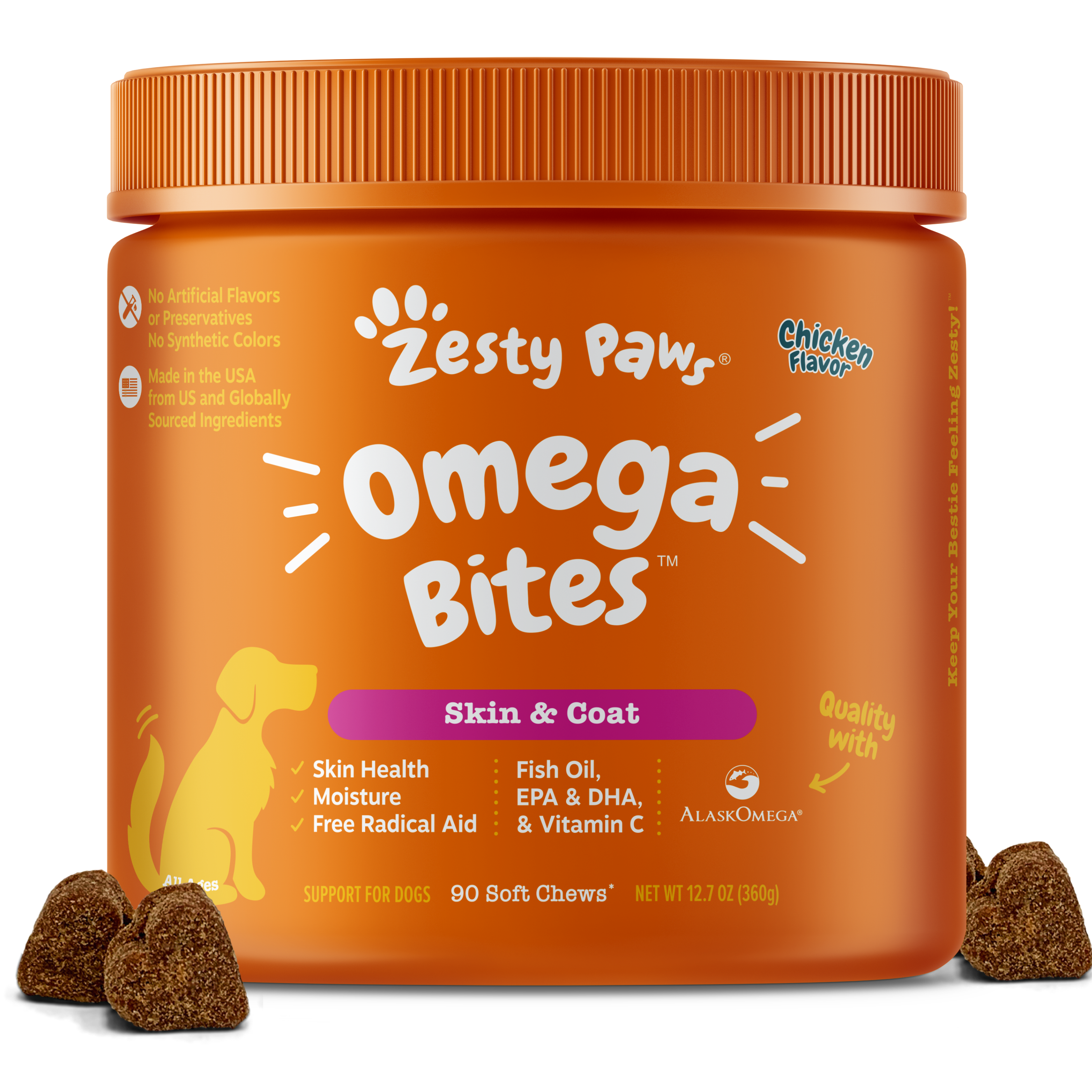 Zesty Paws 90ct Omega Bites Skin & Coat Supplement for Dogs image 2