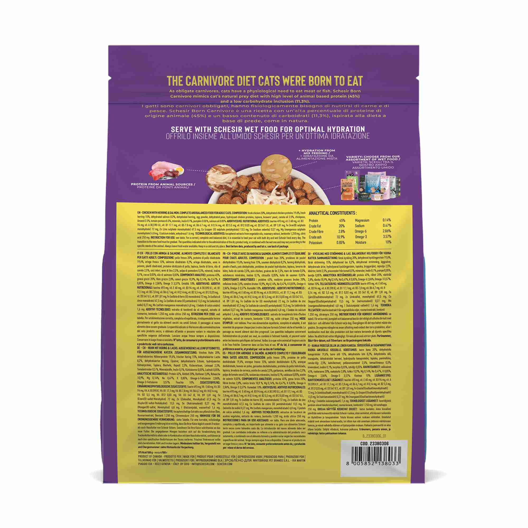 Schesir Cat 255g Born Carnivore Chicken with Herring & Salmon Baked Dry Recipe Dry Cat Food image 2